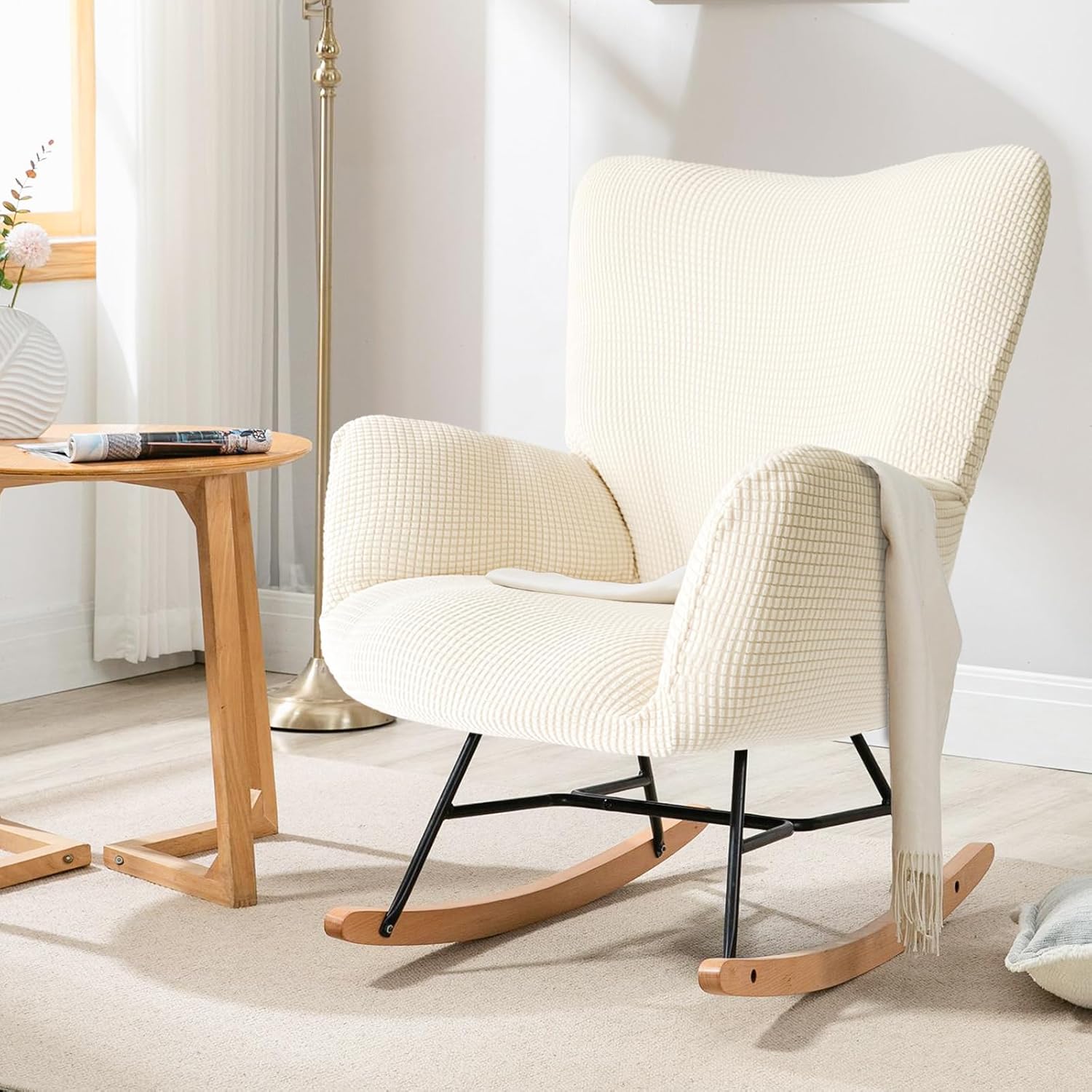 Nursery Rocking Chair Cover Soft Spandex Jacquard Slipcover with Elastic Bottom