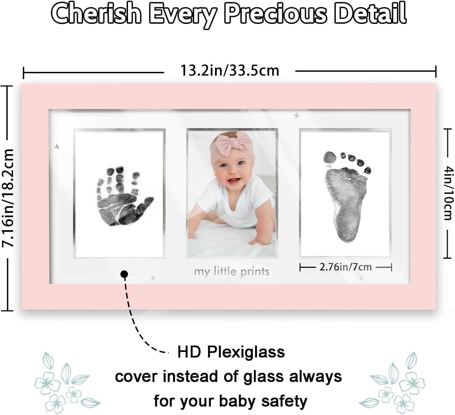Pink Baby Handprint Footprint Frame with Stamps