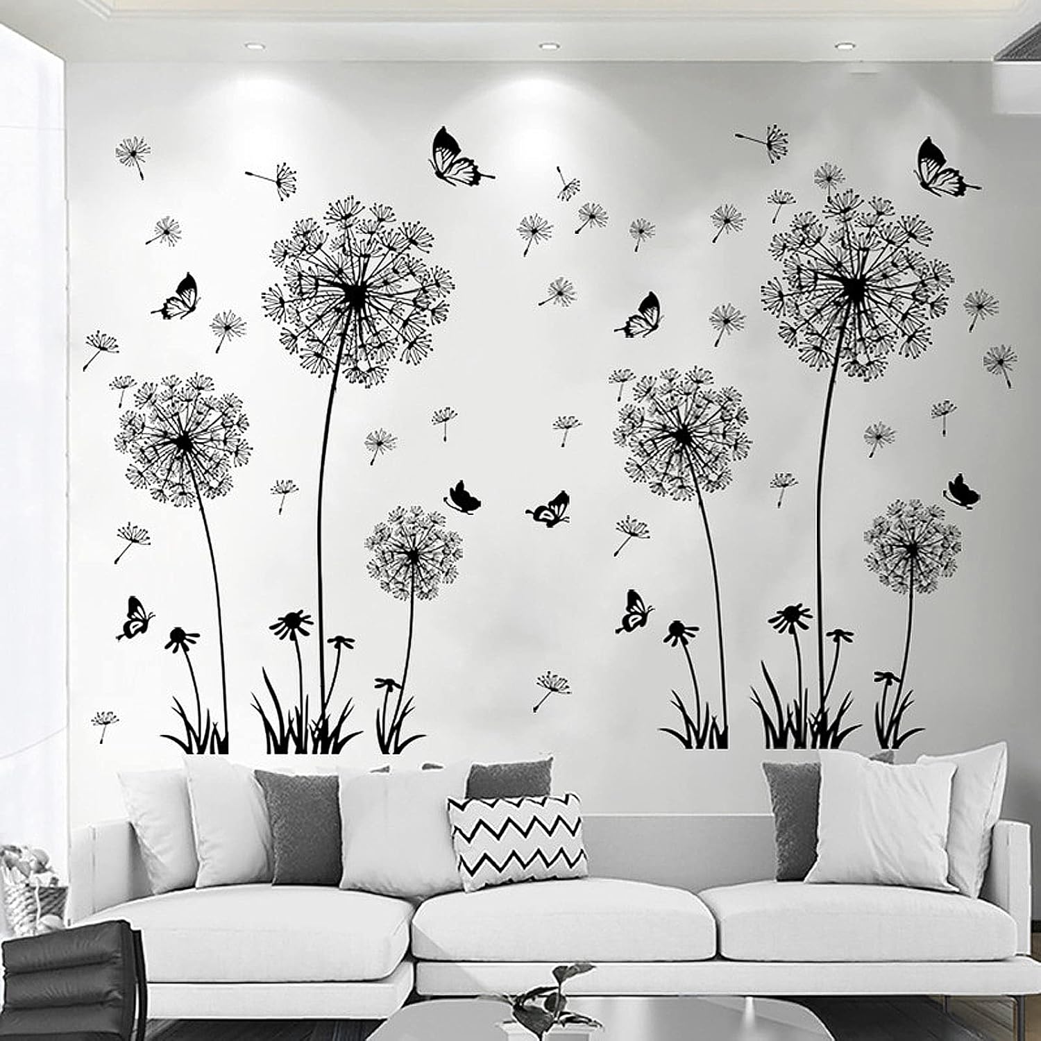 Black and White Dandelion Butterfly Wall Stickers