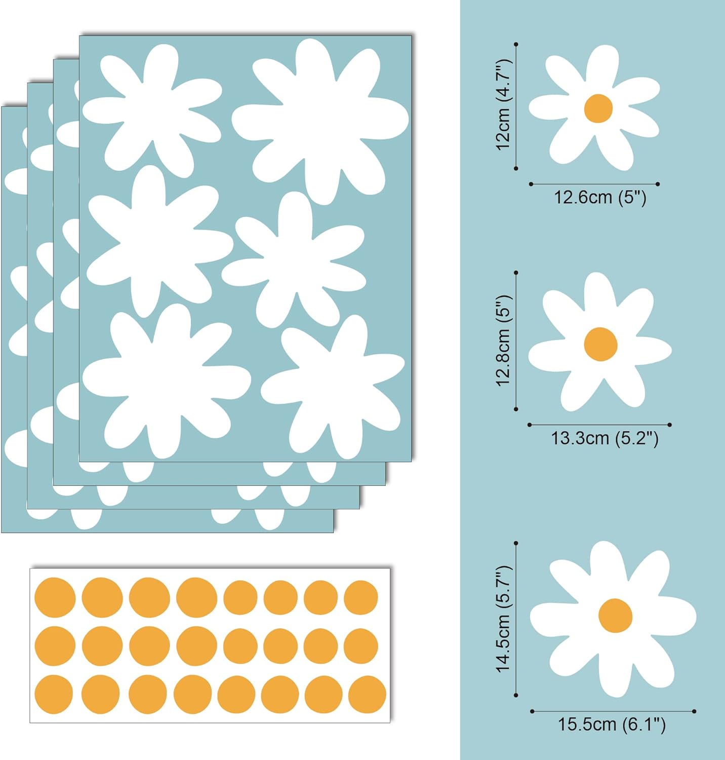 Flower Vinyl Daisy Wall Decals Peel and Stick for Nursery and Living Room