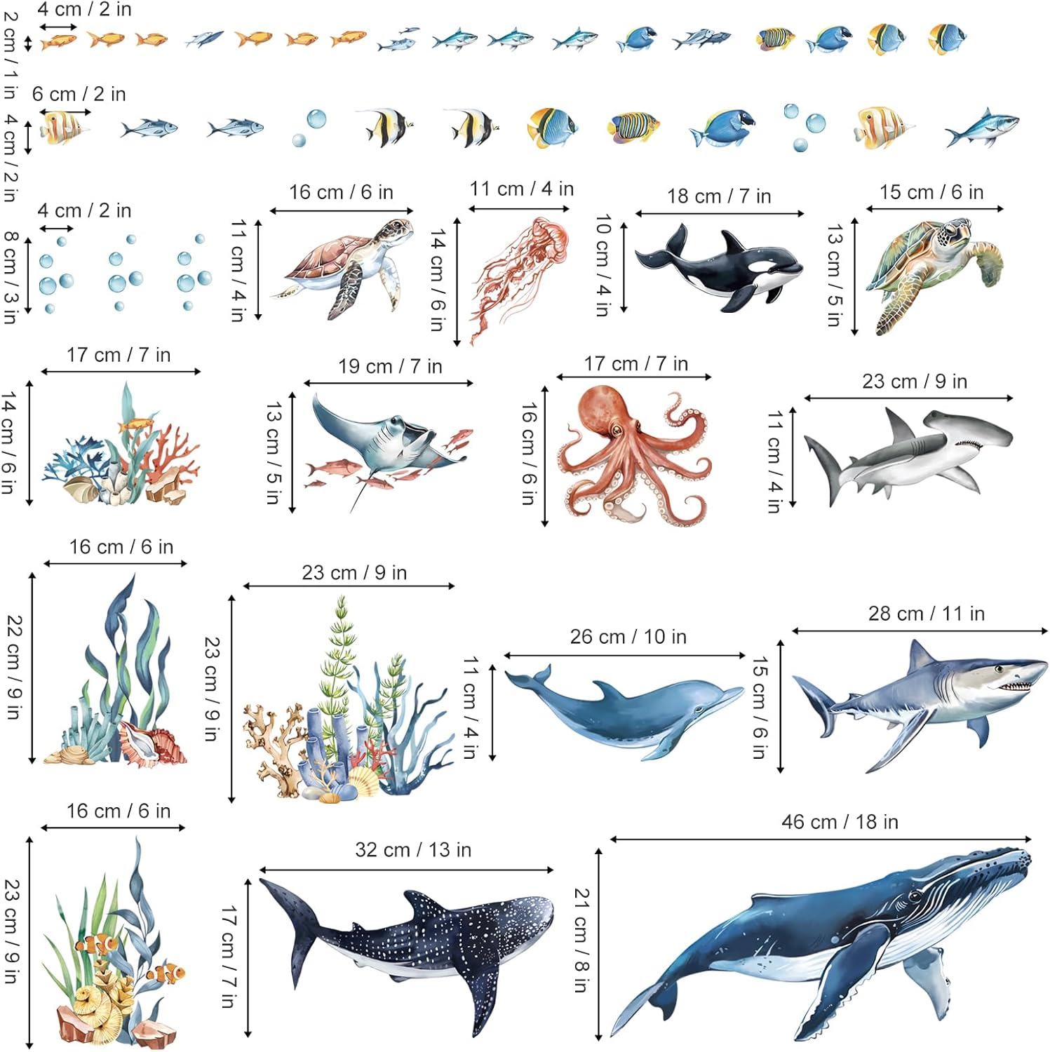 Decalmile Under The Sea Fish Wall Decals Ocean Animal Decor Stickers