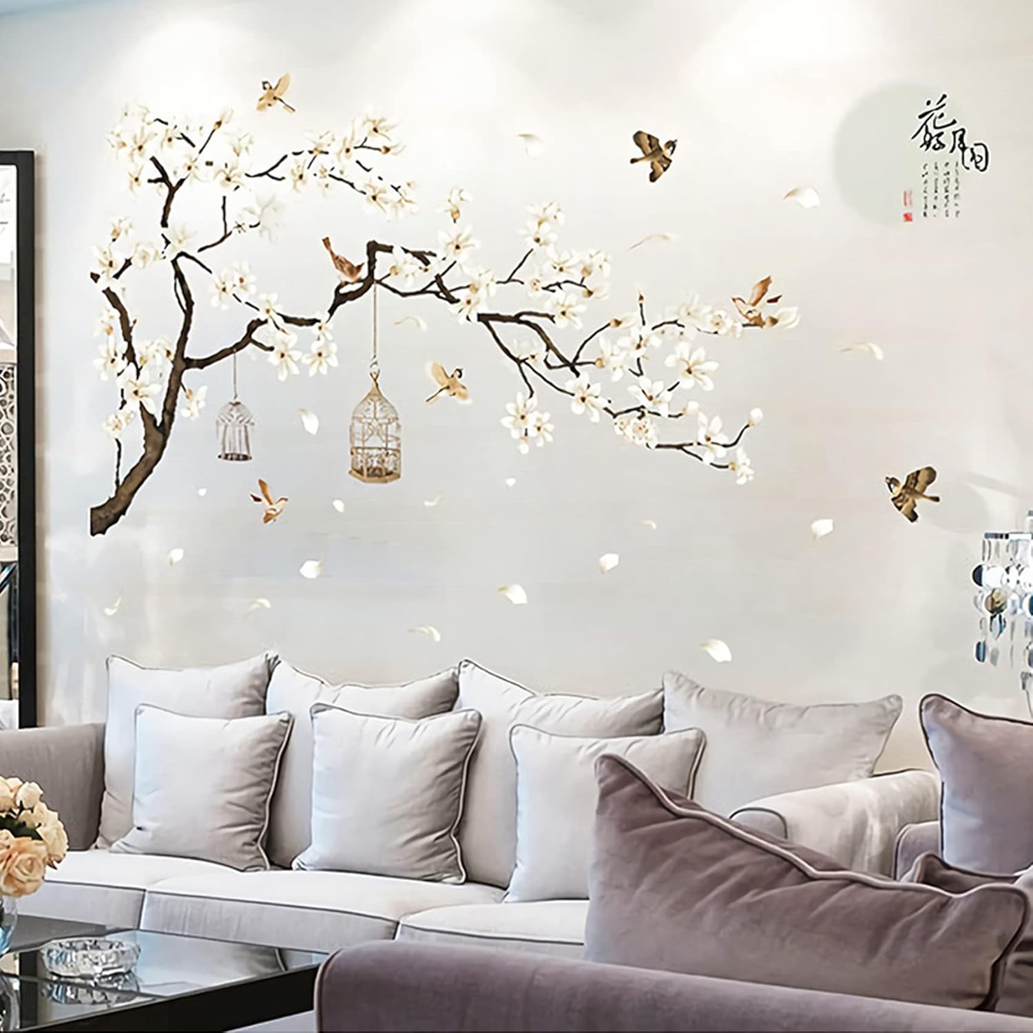 Large White Cherry Blossom 3D Wall Stickers 50x74 Inch