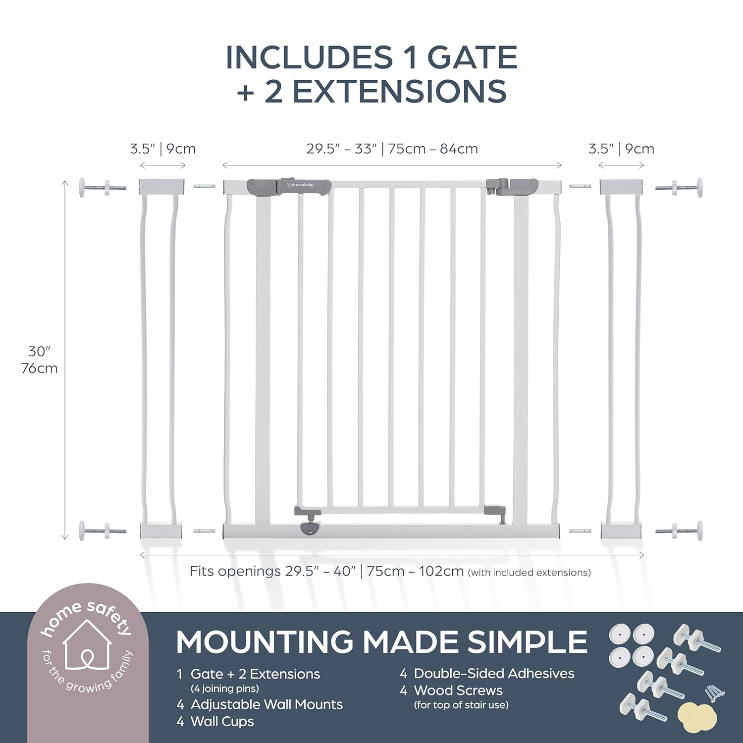 Dreambaby Ava Extra Wide Baby Gate - White Dog Gate