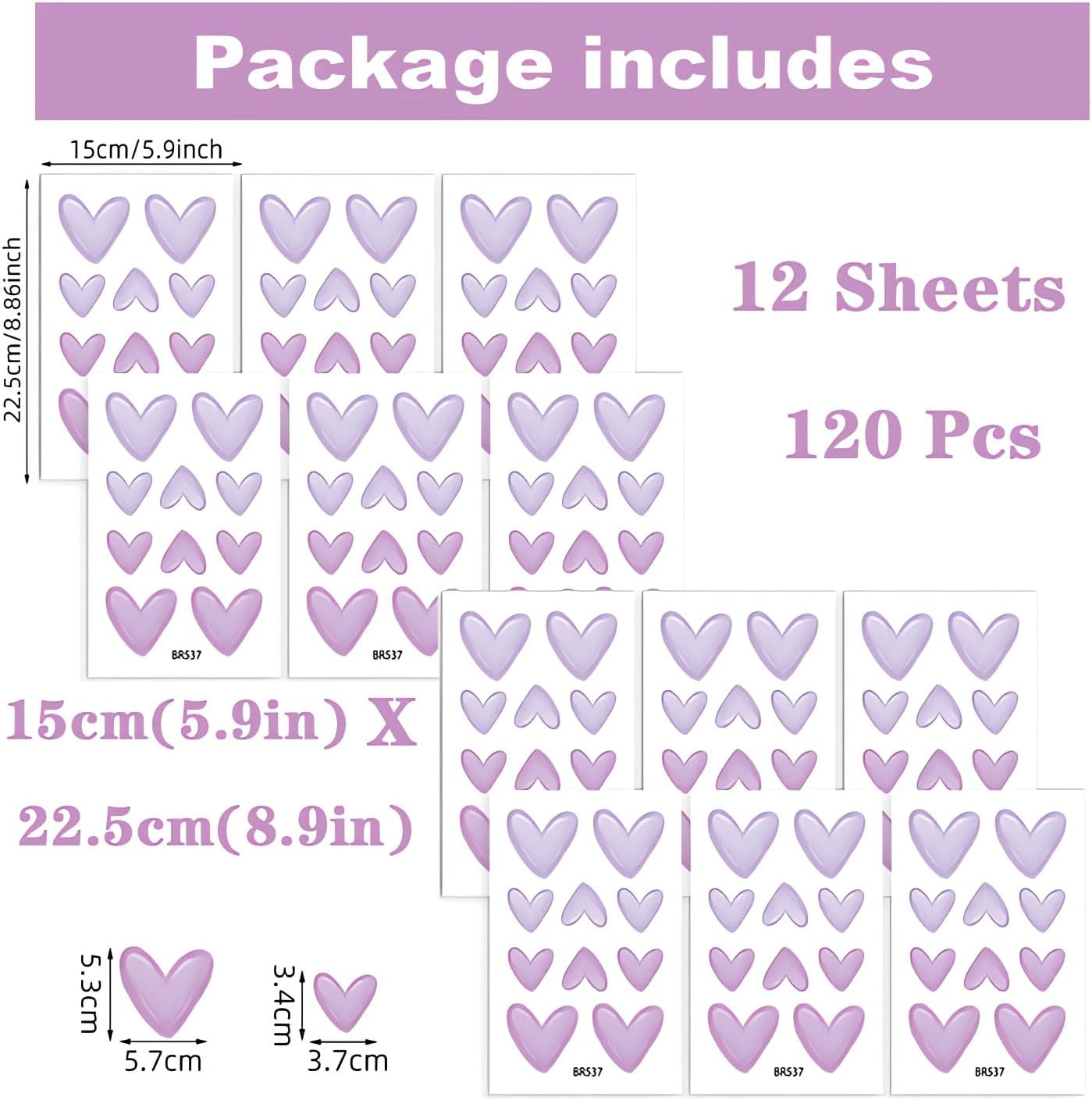 120 Pcs Purple Love Heart Wall Stickers Romantic DIY Decor for Baby Girl Nursery Bedroom