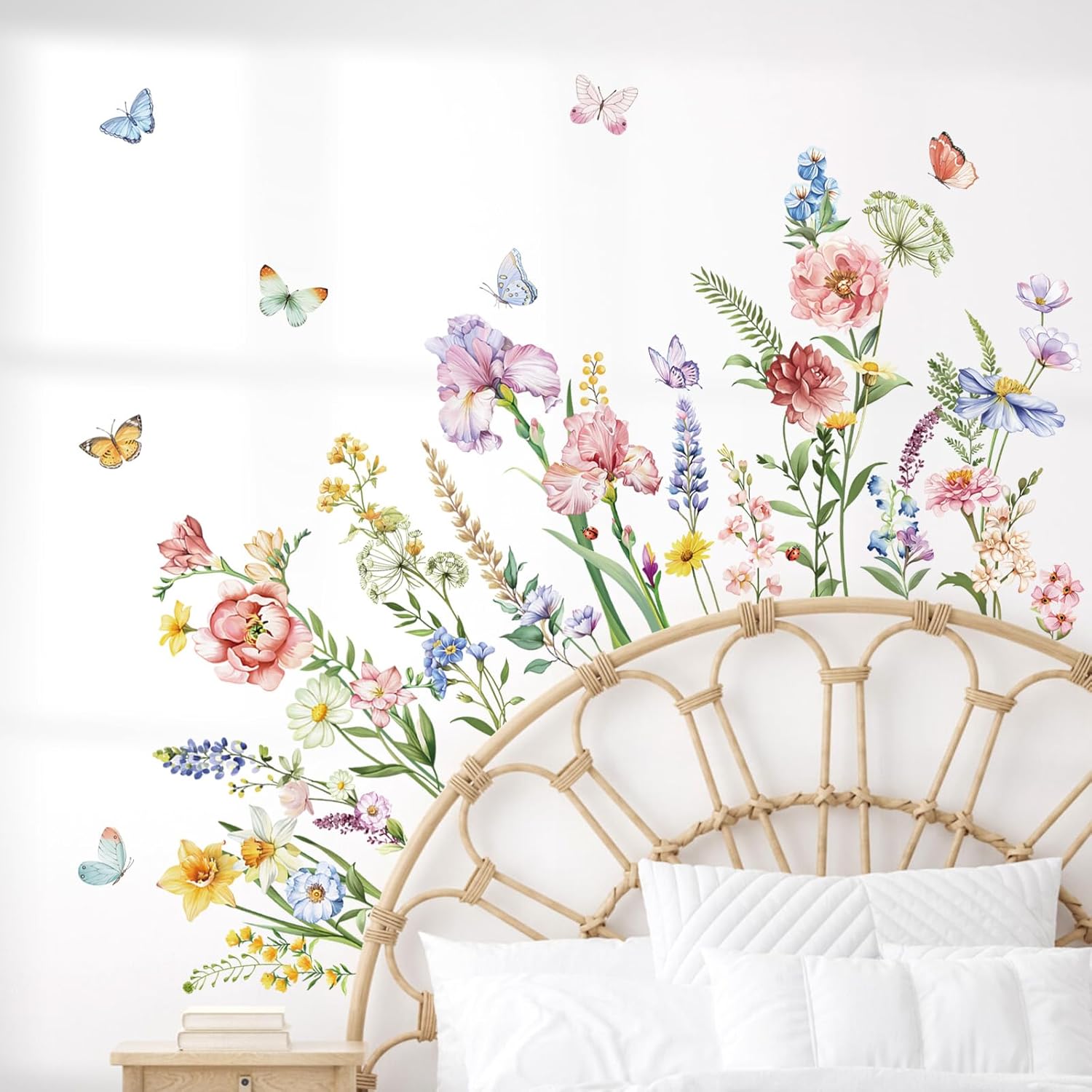Decalmile Spring Garden Flower Wall Stickers Wildflower Iris Butterflies Wall Decals