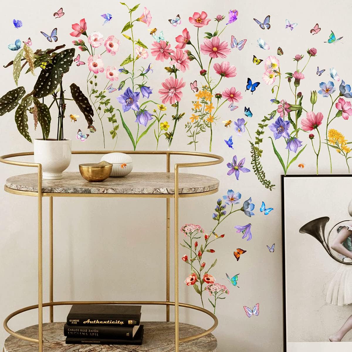 Colorful Flower Wall Stickers with Butterfly and Bee 88 Pcs Removable Decor