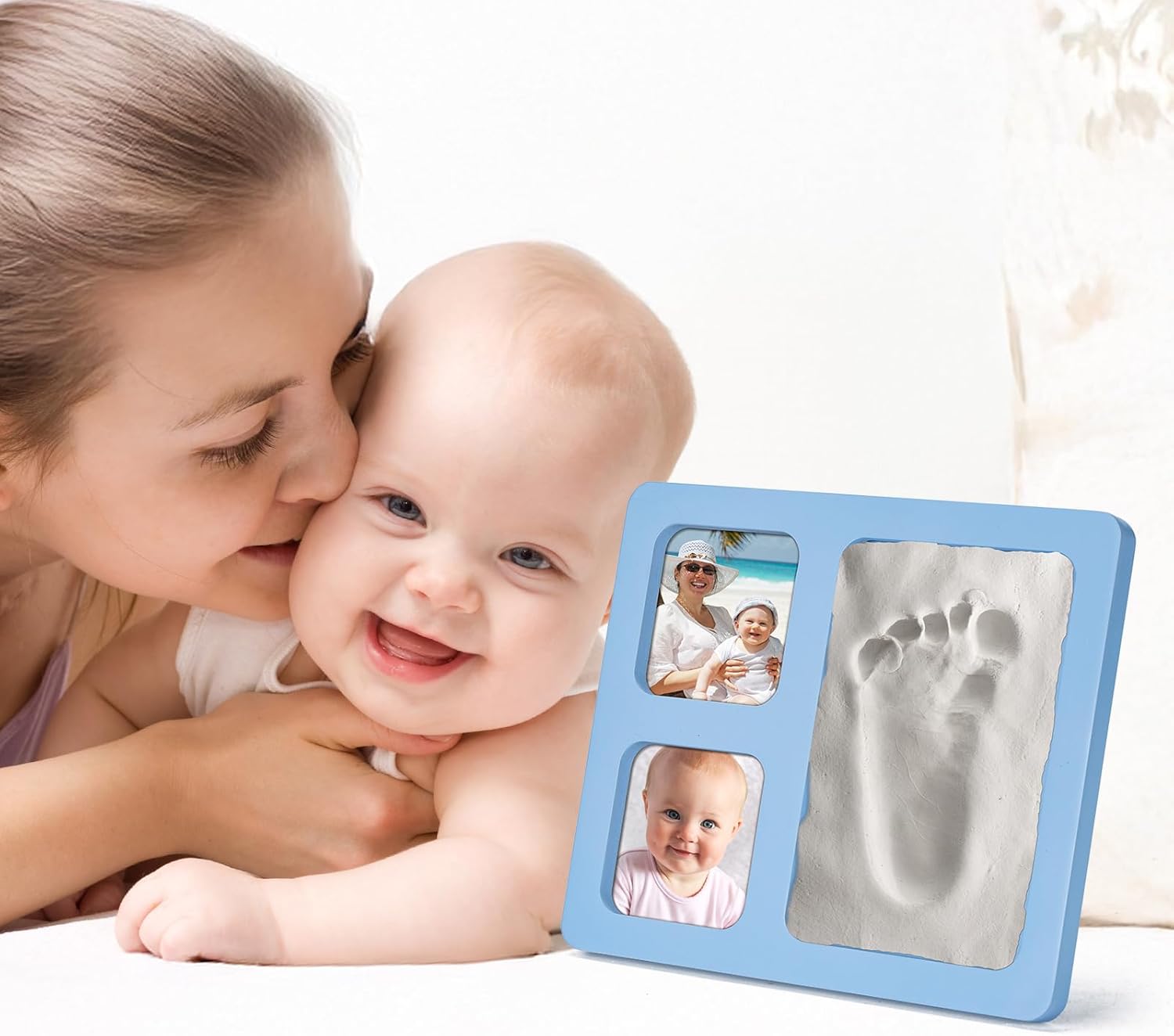 Baby Handprint Footprint Kit with Blue 4x6 Clay Frame