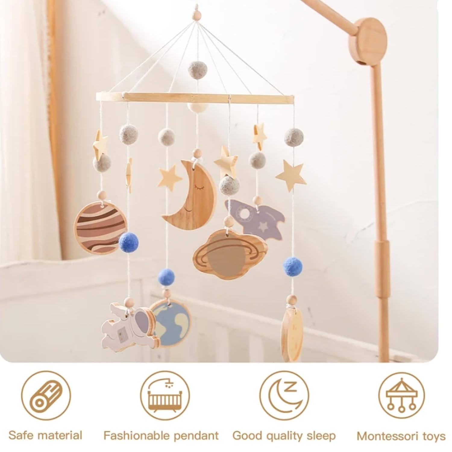 Space Moon Star Baby Crib Mobile for Boys Girls