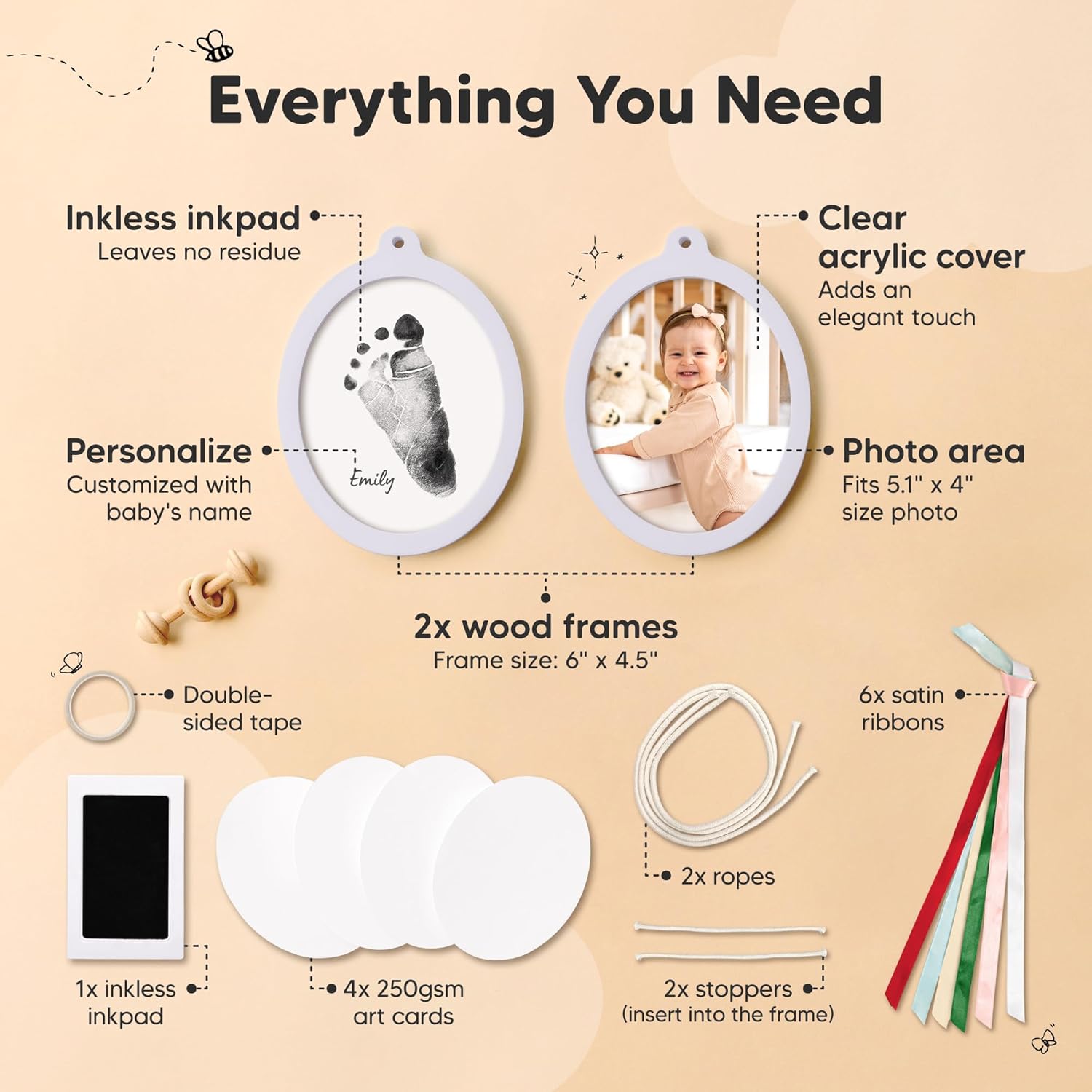 KeaBabies Inkless Baby Hand Footprint Ornament Kit 1