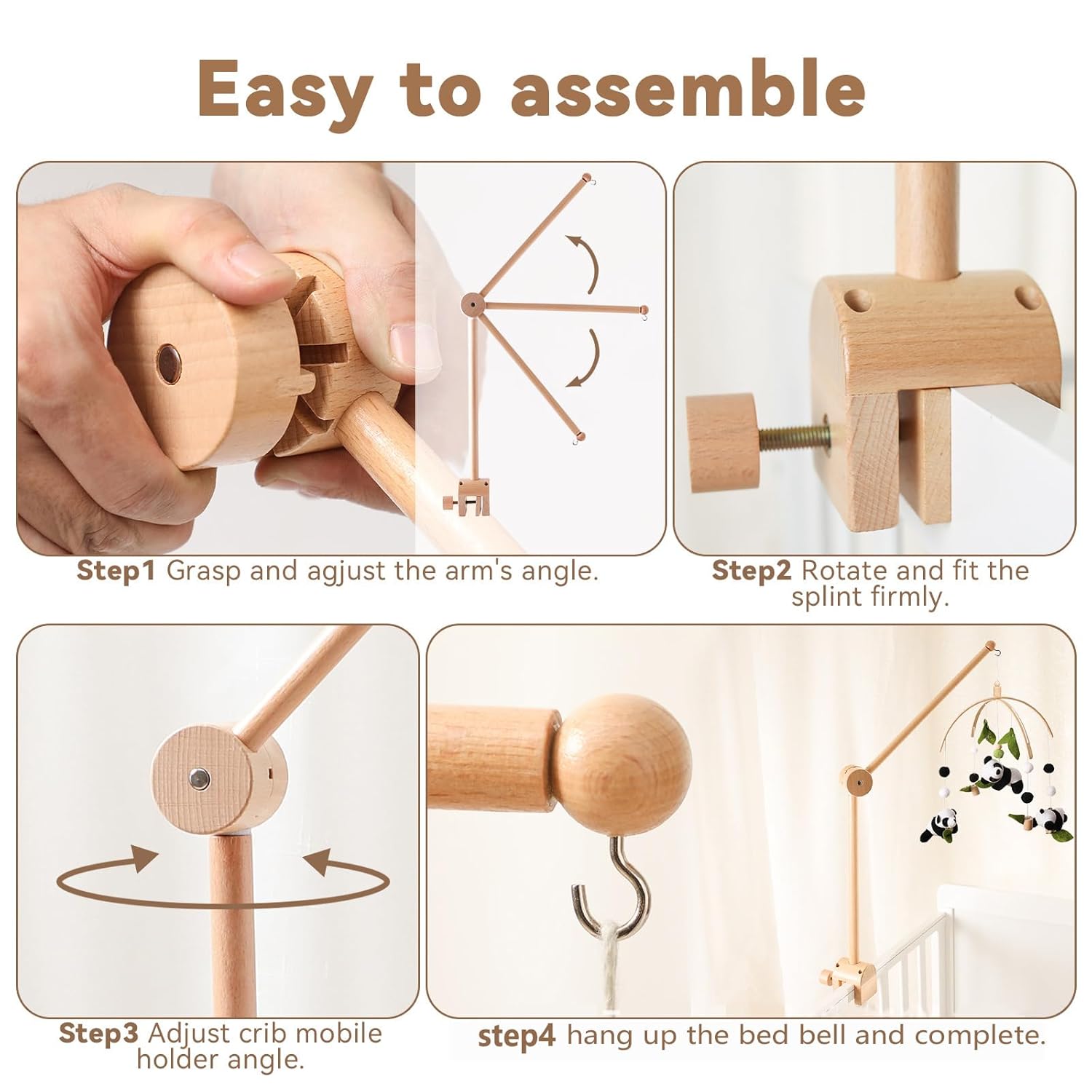 Wooden Baby Mobile Crib Holder Height Adjustable Mobile Arm