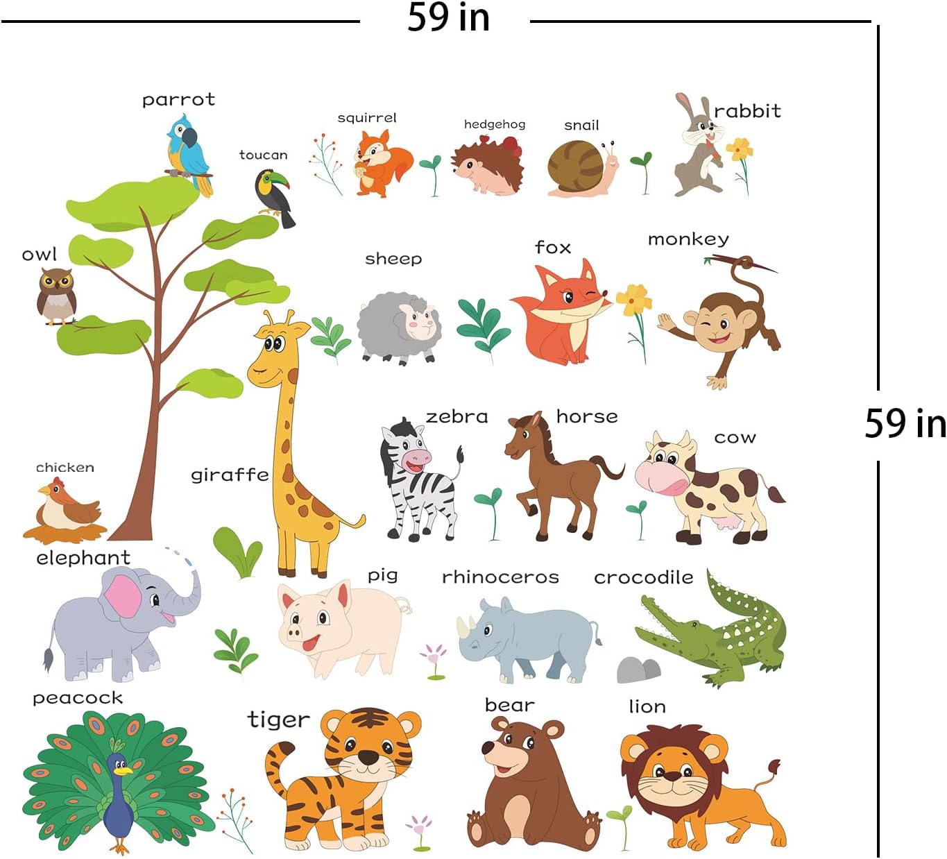 Large Animals Educational Wall Stickers for Kids