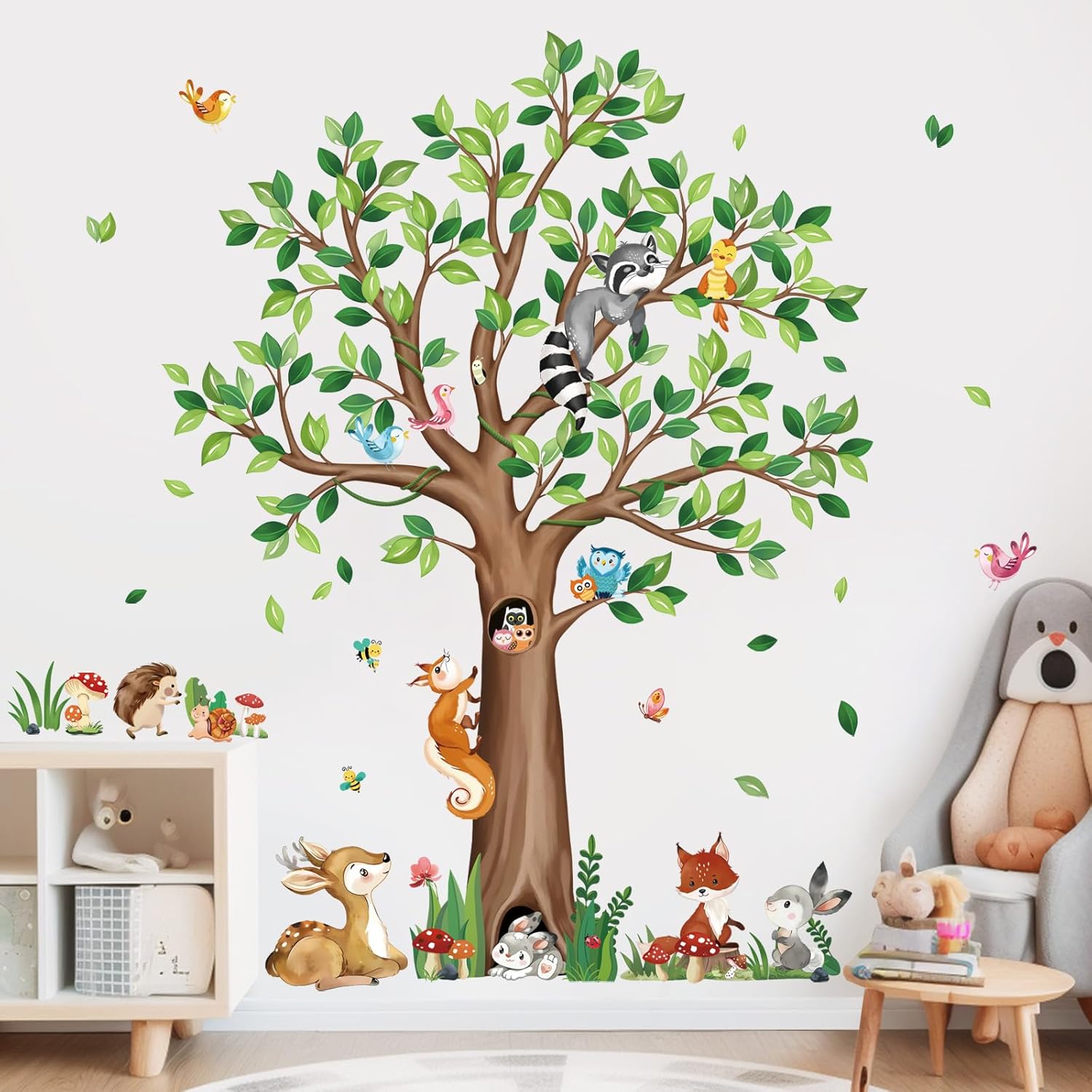 Decalmile Woodland Animals Tree Wall Stickers Bear Fox Deer Wall Decor for Kids Bedroom
