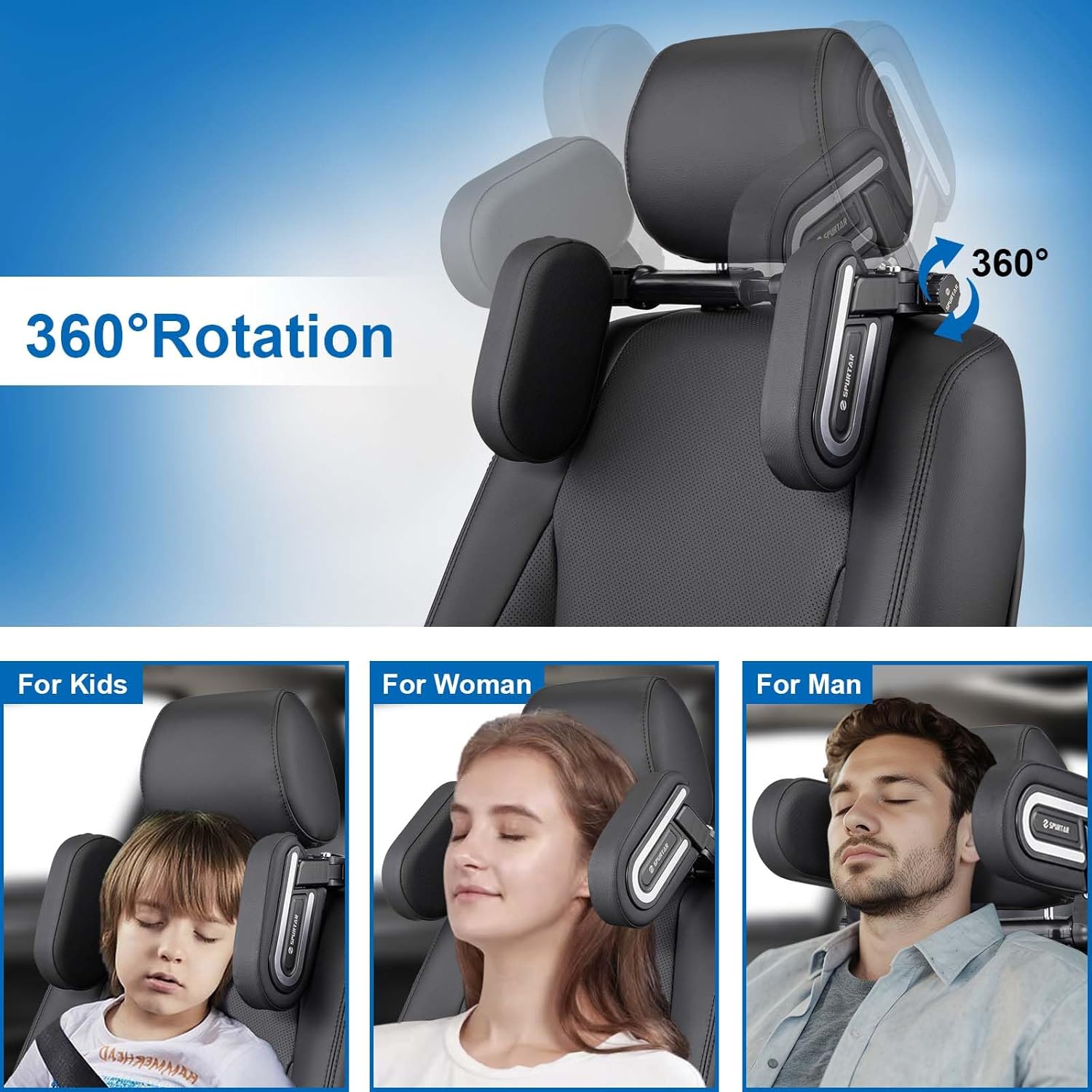 Spurtar Car Headrest Pillow for Kids with Adjustable Support