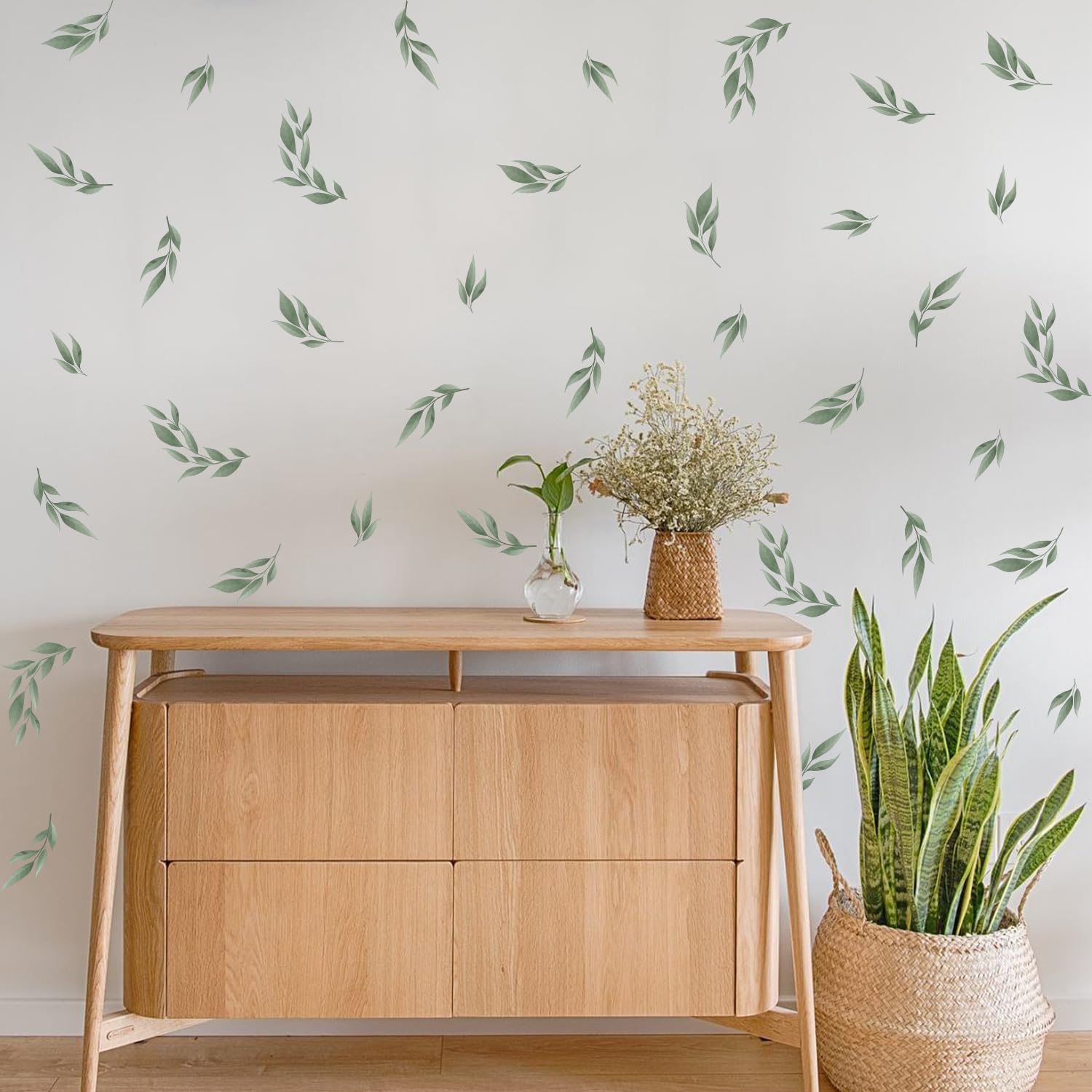 LHIUEM Green Leaves Wall Stickers 56PCS Boho Decor