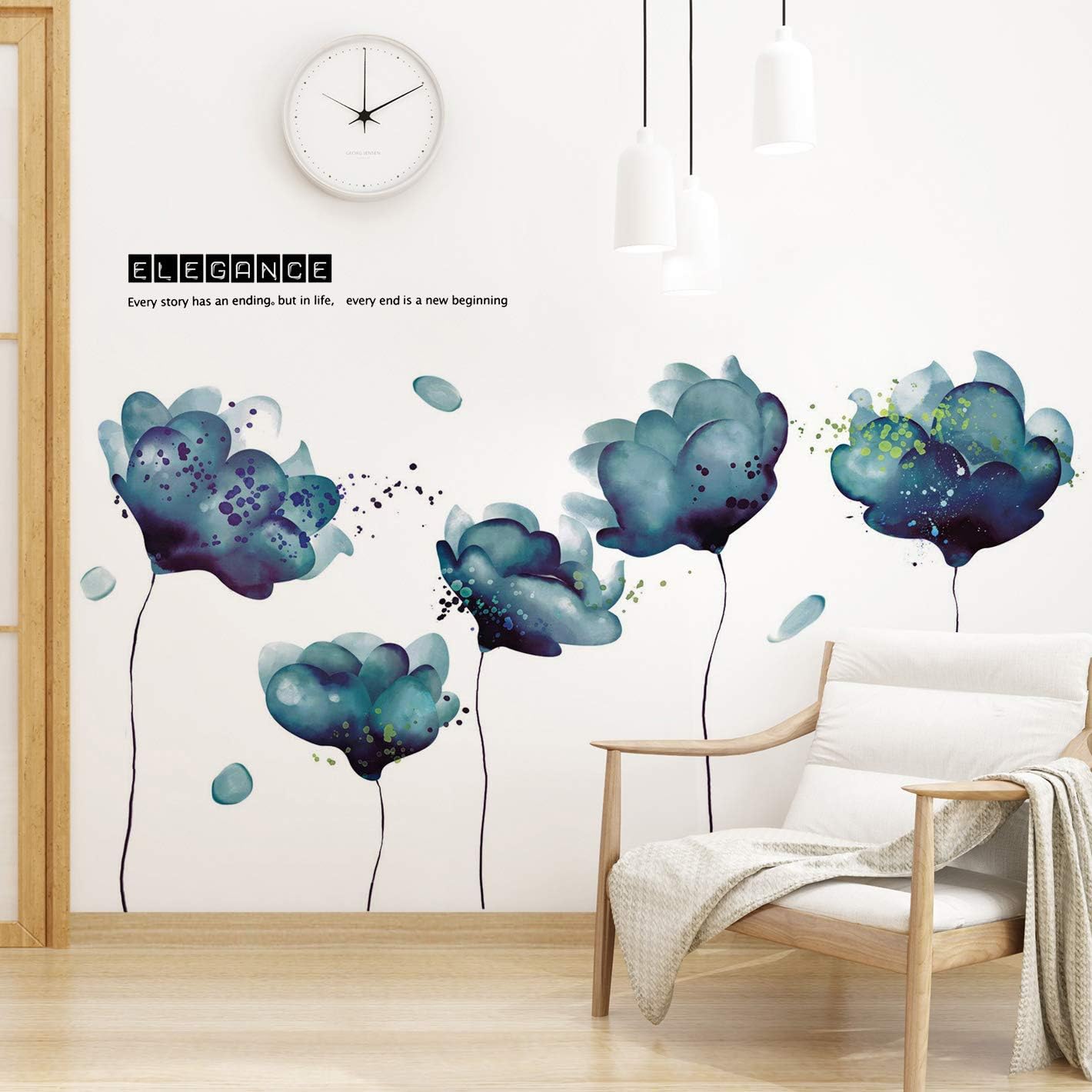 Amaonm 3D Light Blue Dream Flower Wall Sticker for Girls and Kids Rooms
