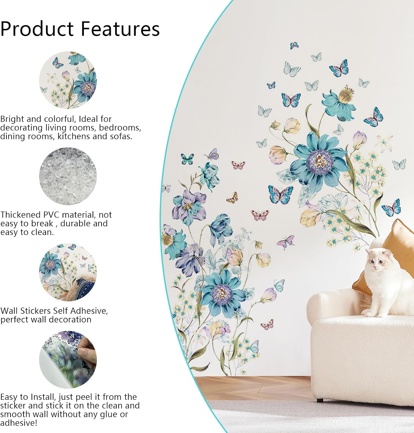 Buy One Get Five Boho Blue Flower Wall Decals