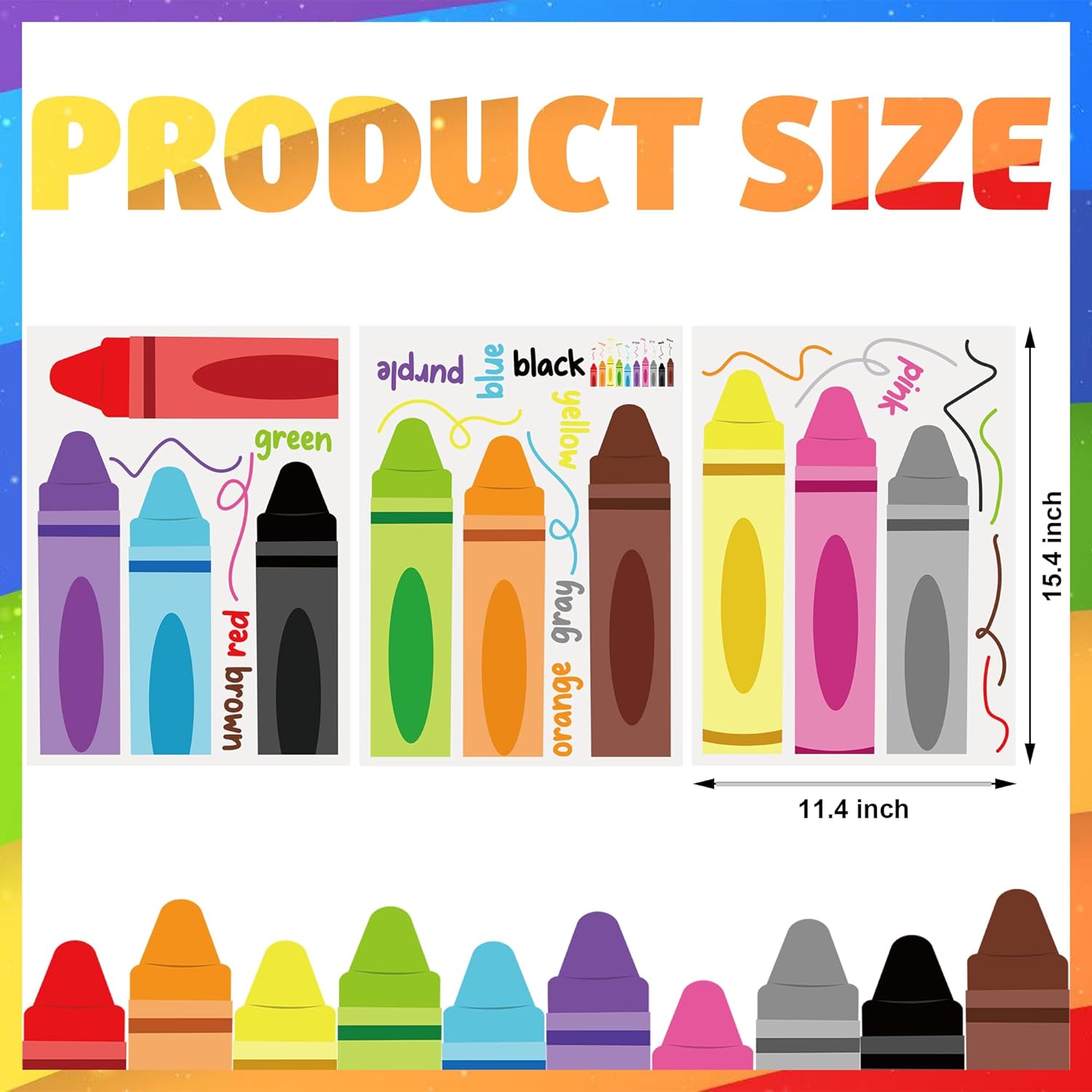 Colorful Crayon Wall Decals Peel and Stick Educational Decor
