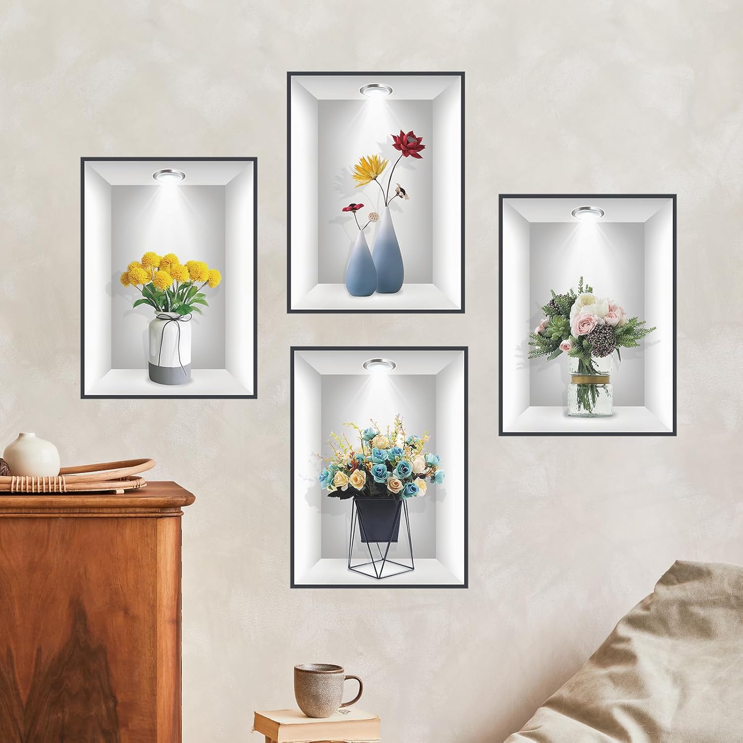3D Vase Flower Wall Sticker Set of 4