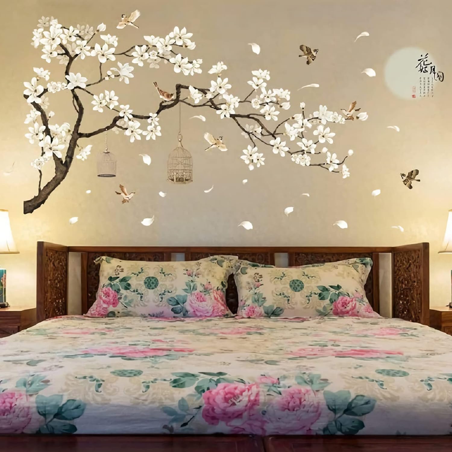 Large White Cherry Blossom 3D Wall Stickers 50x74 Inch