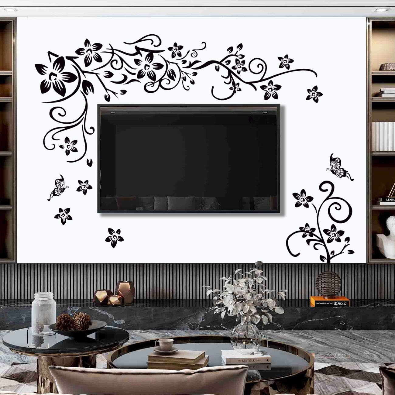 Black Flower Vines Wall Decals DIY Stickers for Kids Room