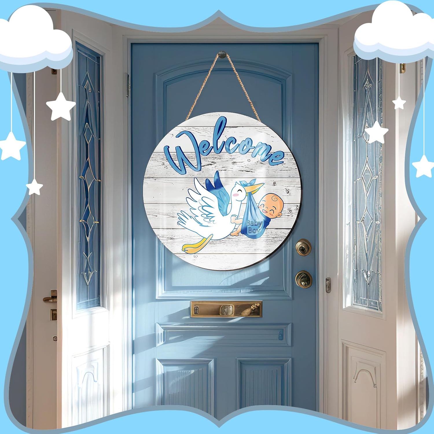 Chunful Baby Boy Welcome Sign Hanging Wreath