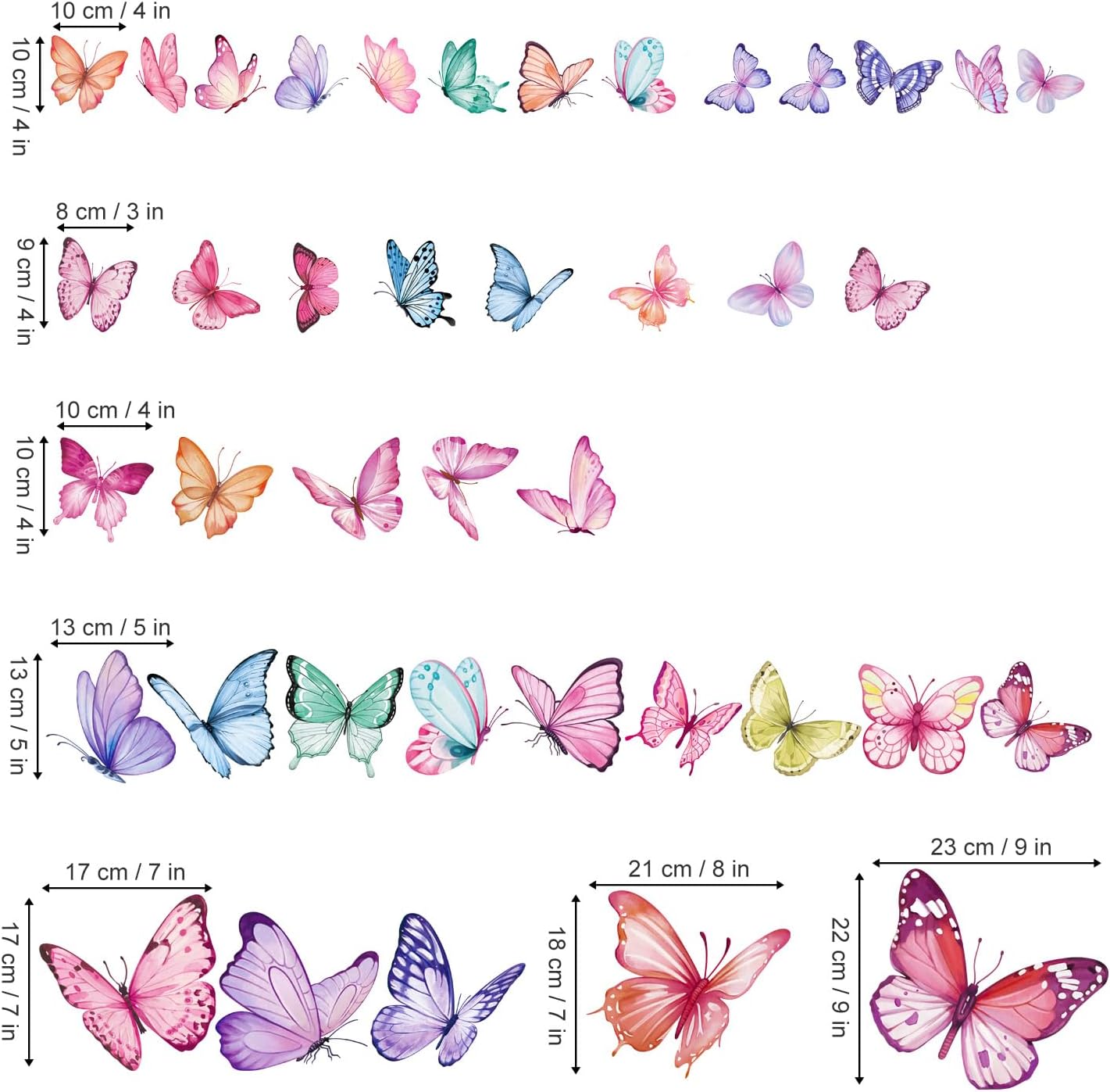 Wondever Watercolor Butterfly Wall Stickers for Girls Bedroom Baby Nursery