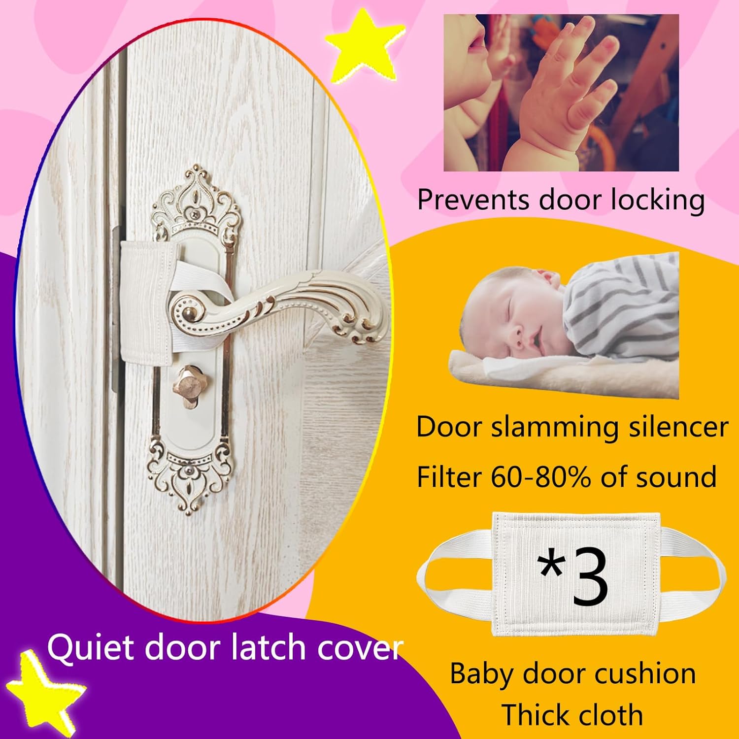 Door Silencer Cushion for Baby Quiet Close Pad 3 Pack Beige 41 x 31 Inches