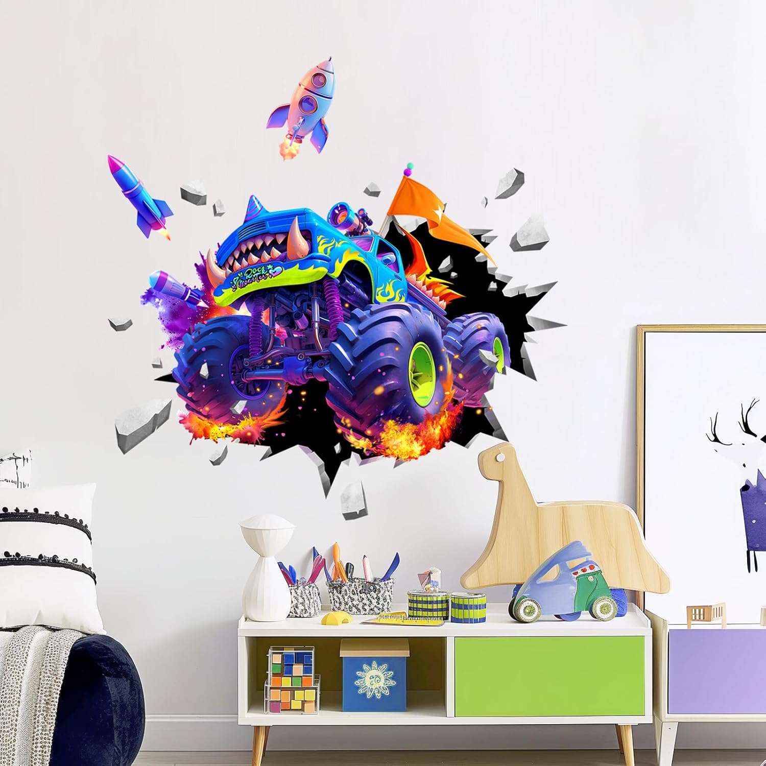 Supzone 3D Racing Truck Wall Decals for Kids