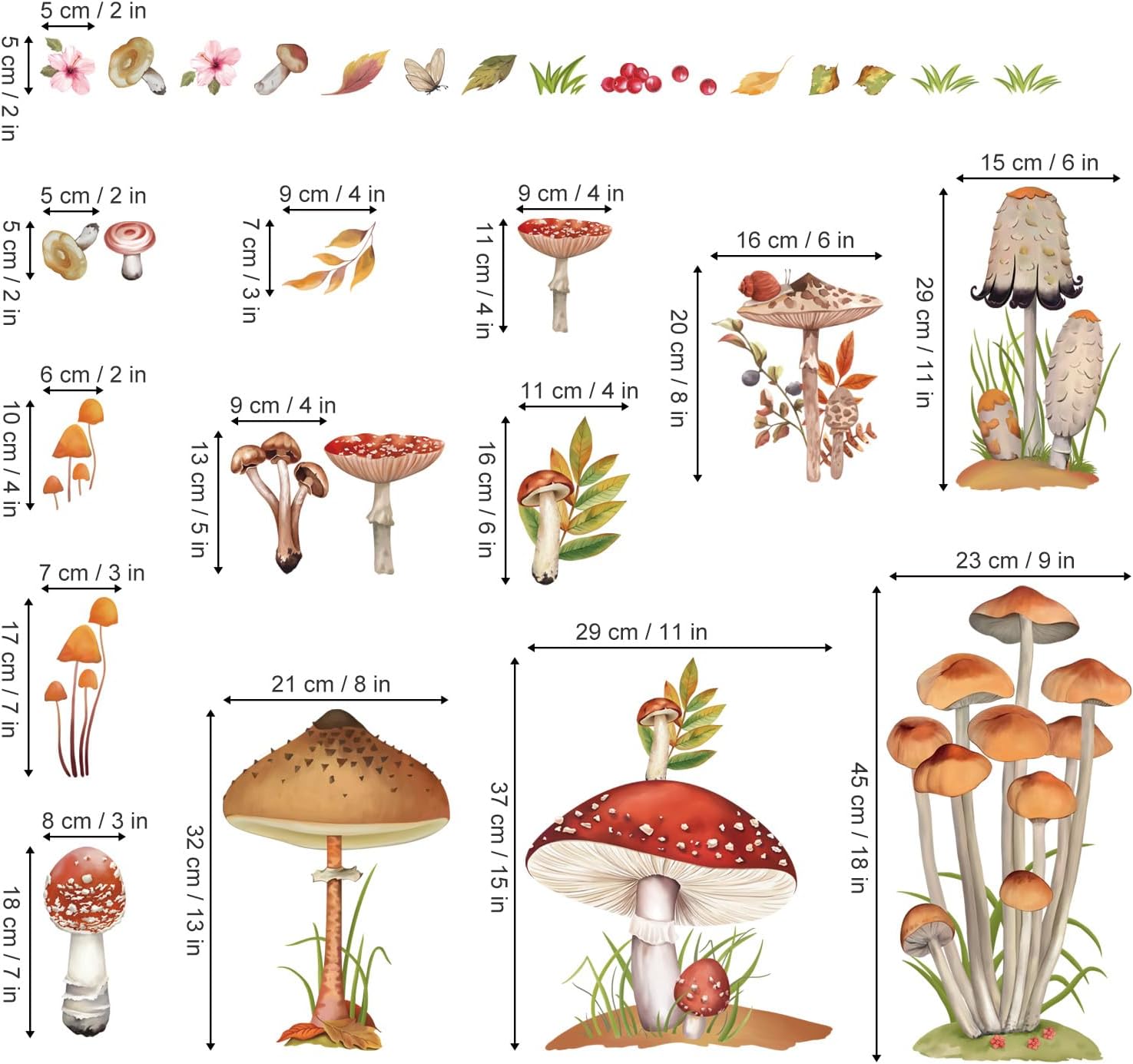 Decalmile Woodland Mushroom Wall Decals for Girls Room