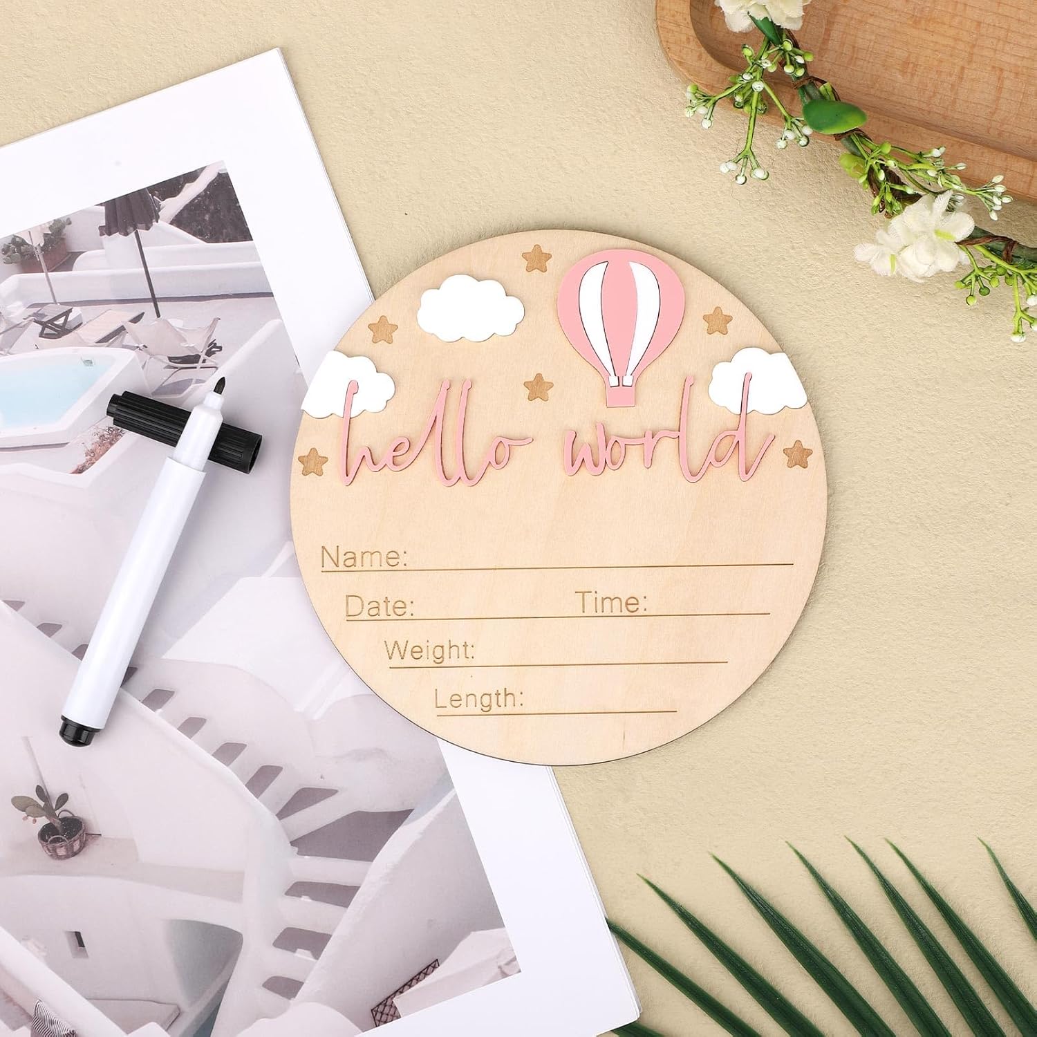 Wooden Baby Announcement Sign Hello World