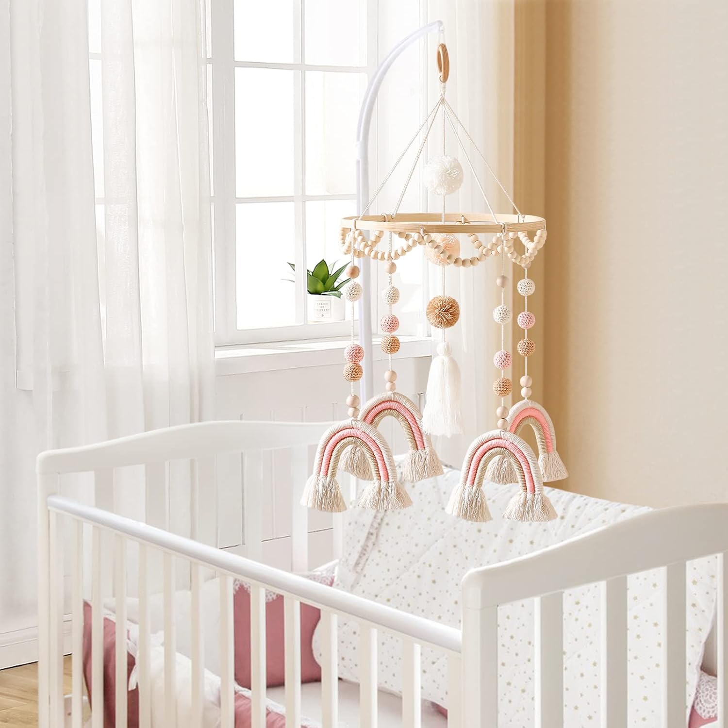 Abnilxt Boho Rainbow Crib Mobile for Newborns