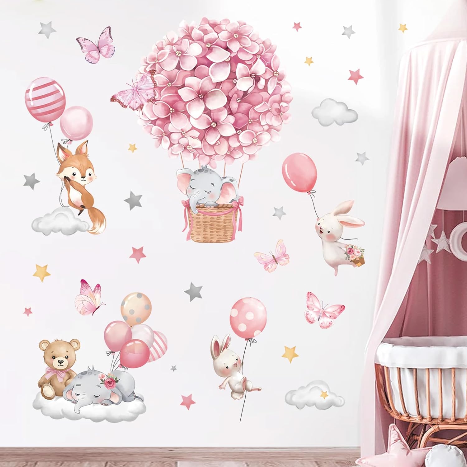 Decalmile Animals Hot Air Balloon Wall Stickers