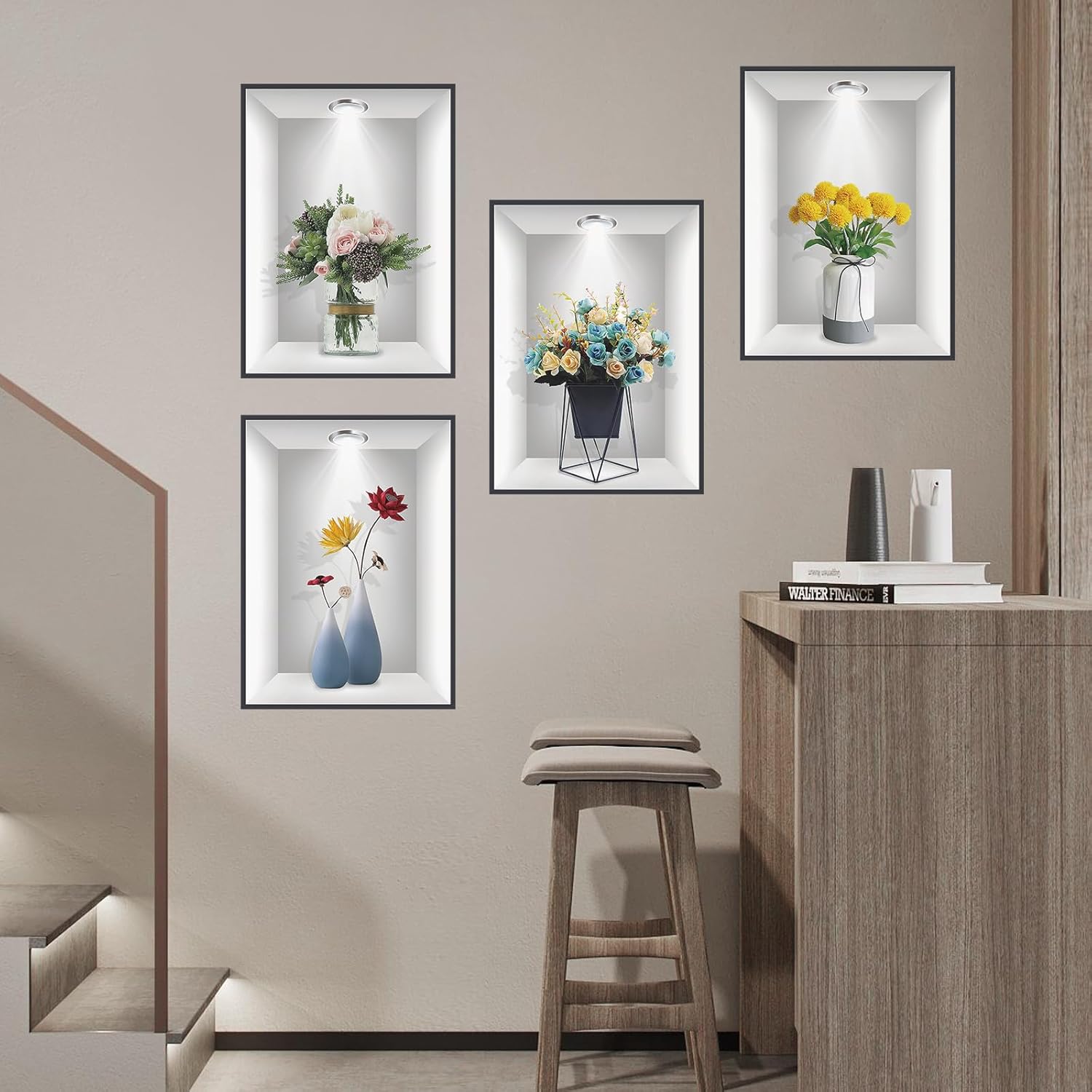 3D Vase Flower Wall Sticker Set of 4