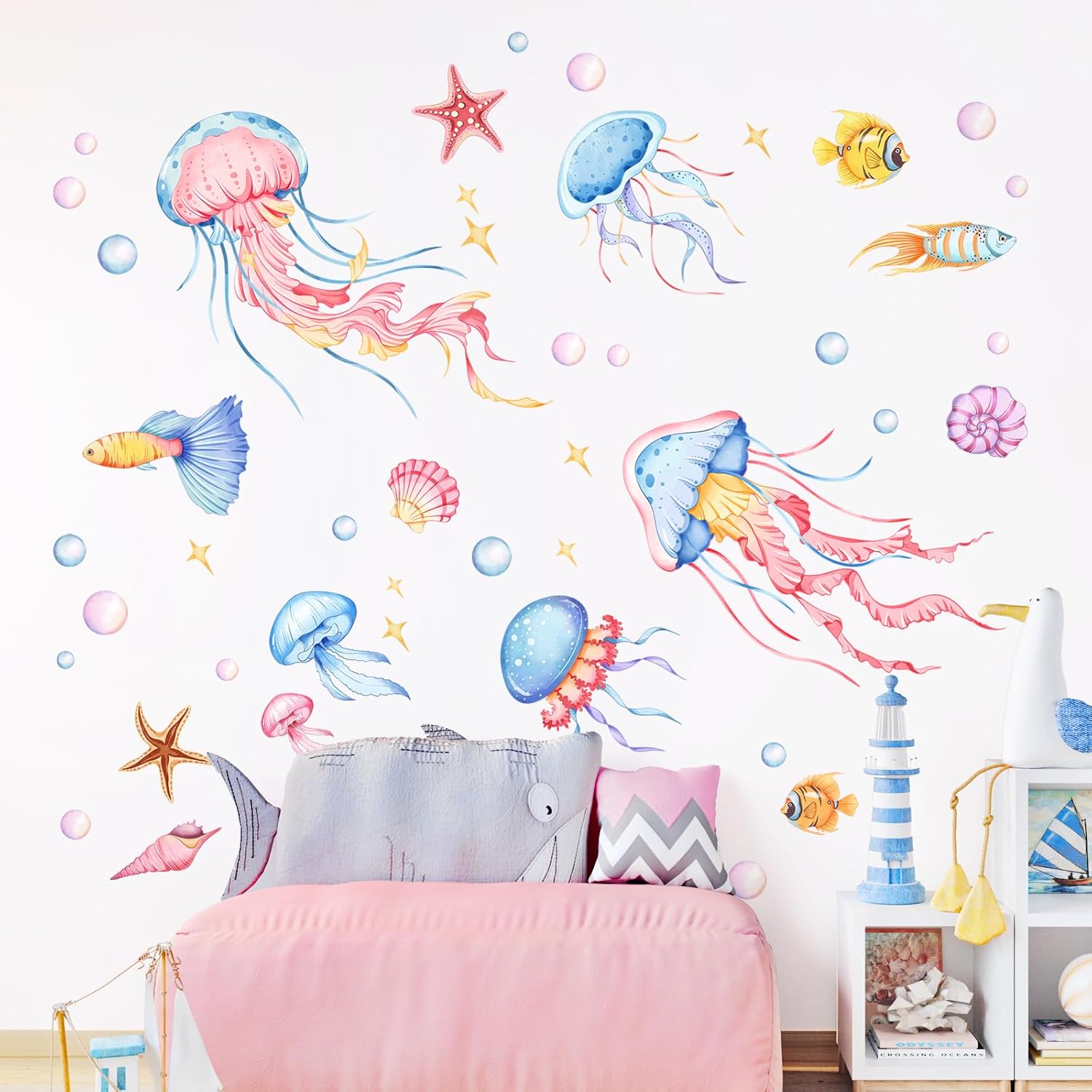 Decvictor Watercolor Jellyfish Wall Decals for Nursery Room Decor