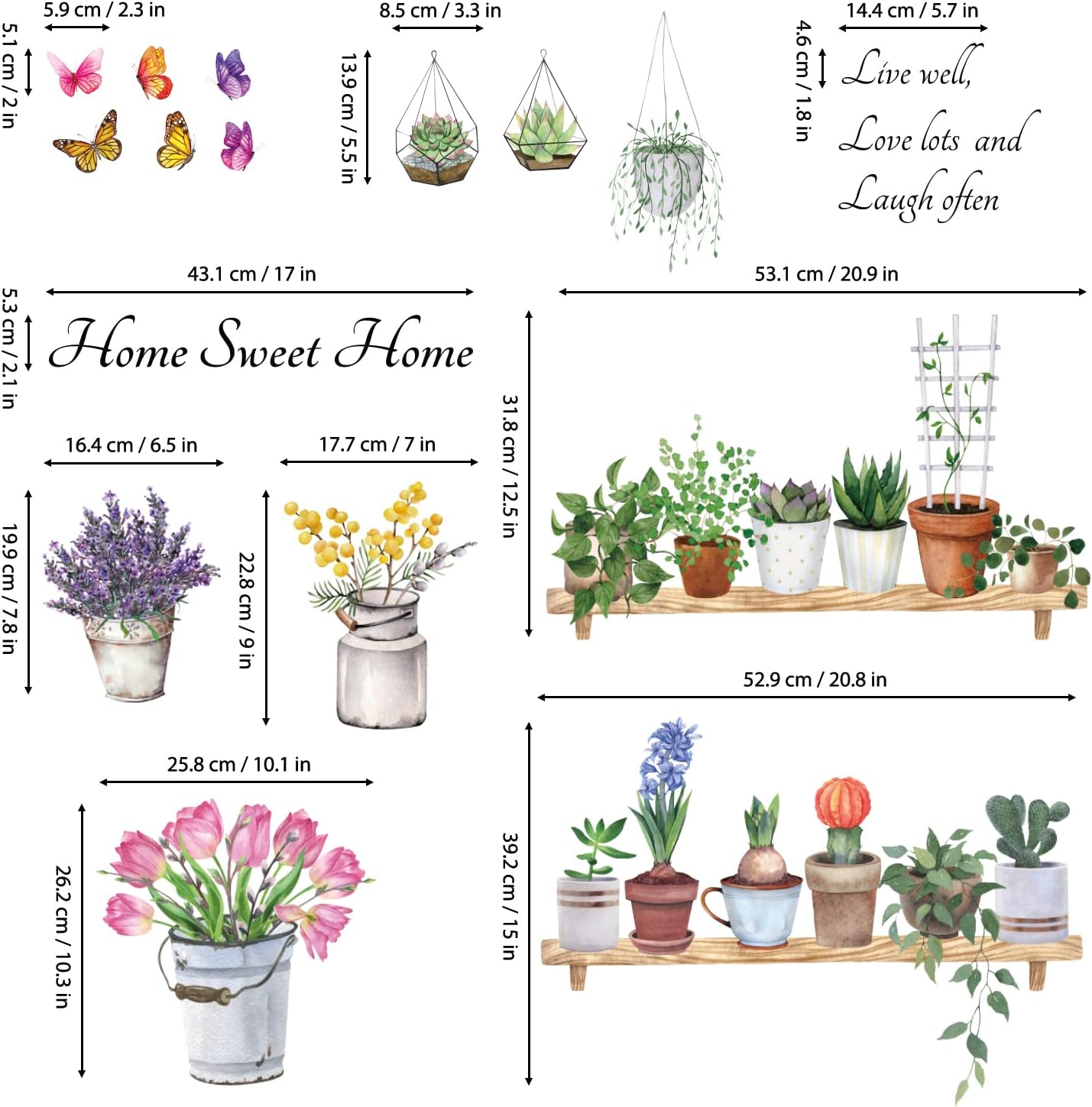 DECOWALL Flower Pots Wall Decals Peel Stick Stickers