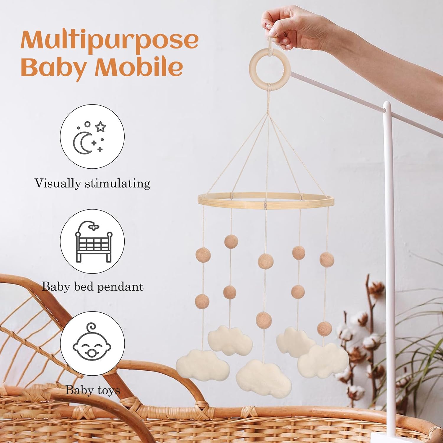 Felt Cloud Mobile for Crib - Neutral Boho Decor