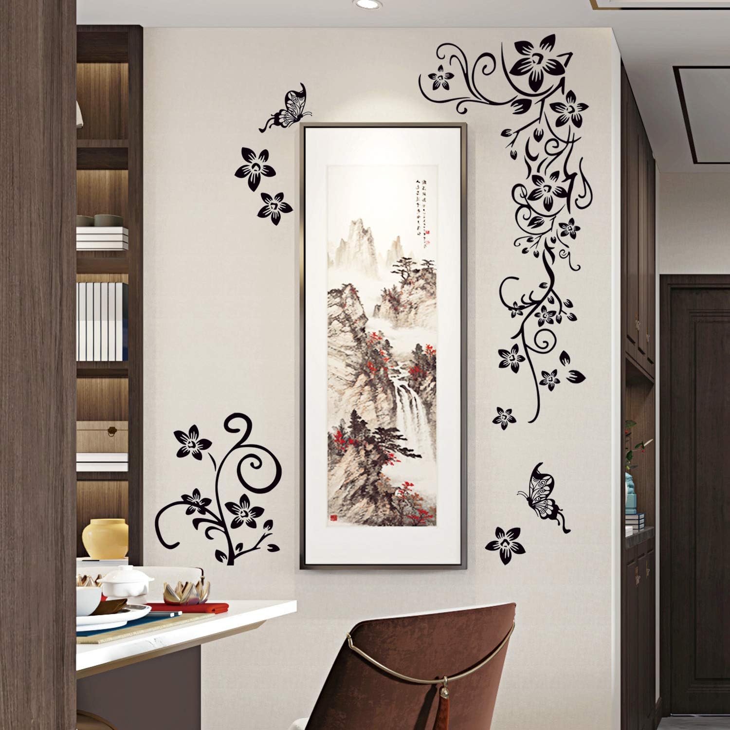 Black Flower Vines Wall Decals DIY Stickers for Kids Room