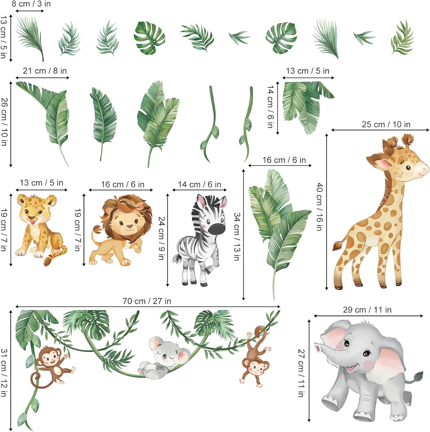 Wondever Jungle Animals Wall Stickers for Kids Room