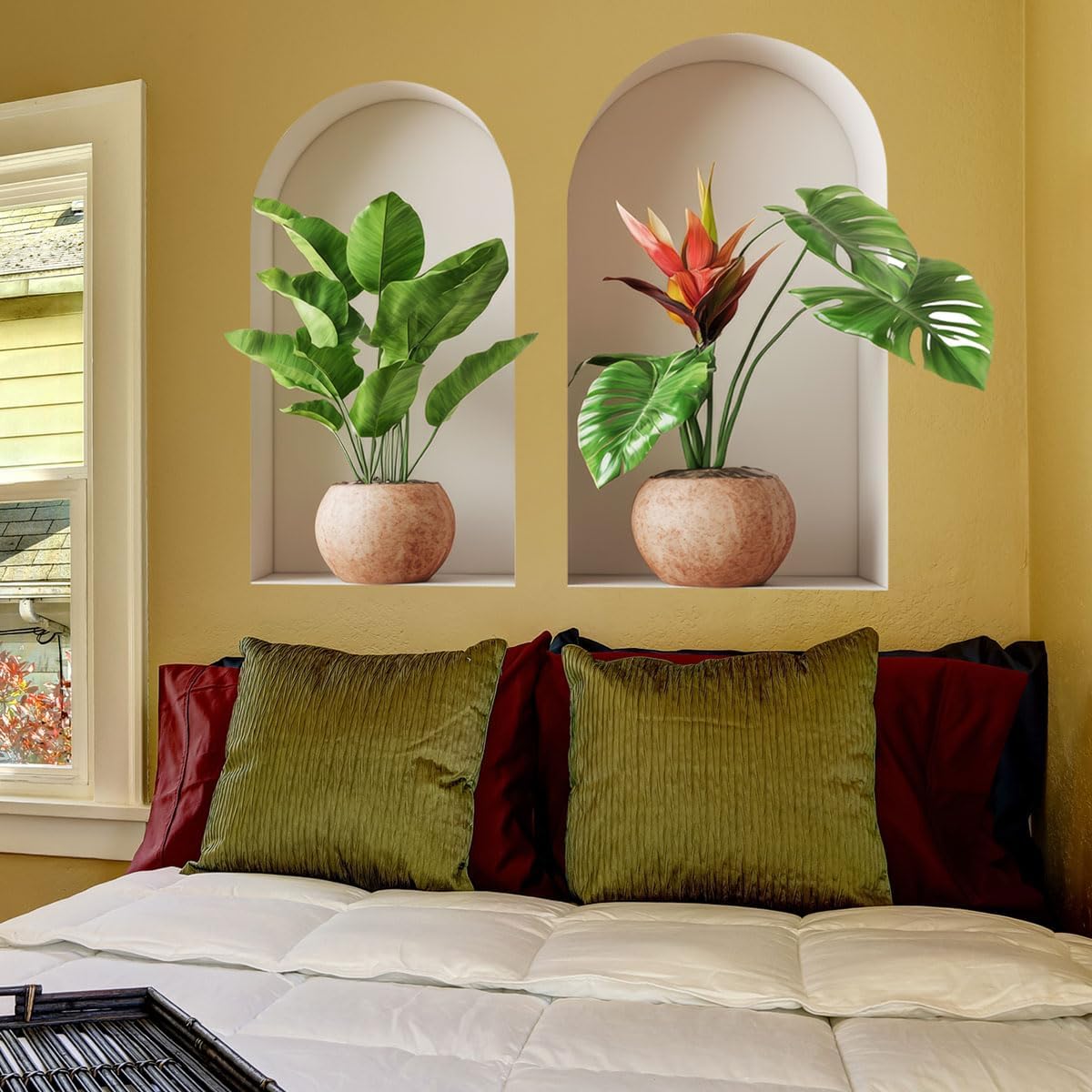3D Potted Plants Wall Sticker Green Plants Decor for Living Room Bedroom