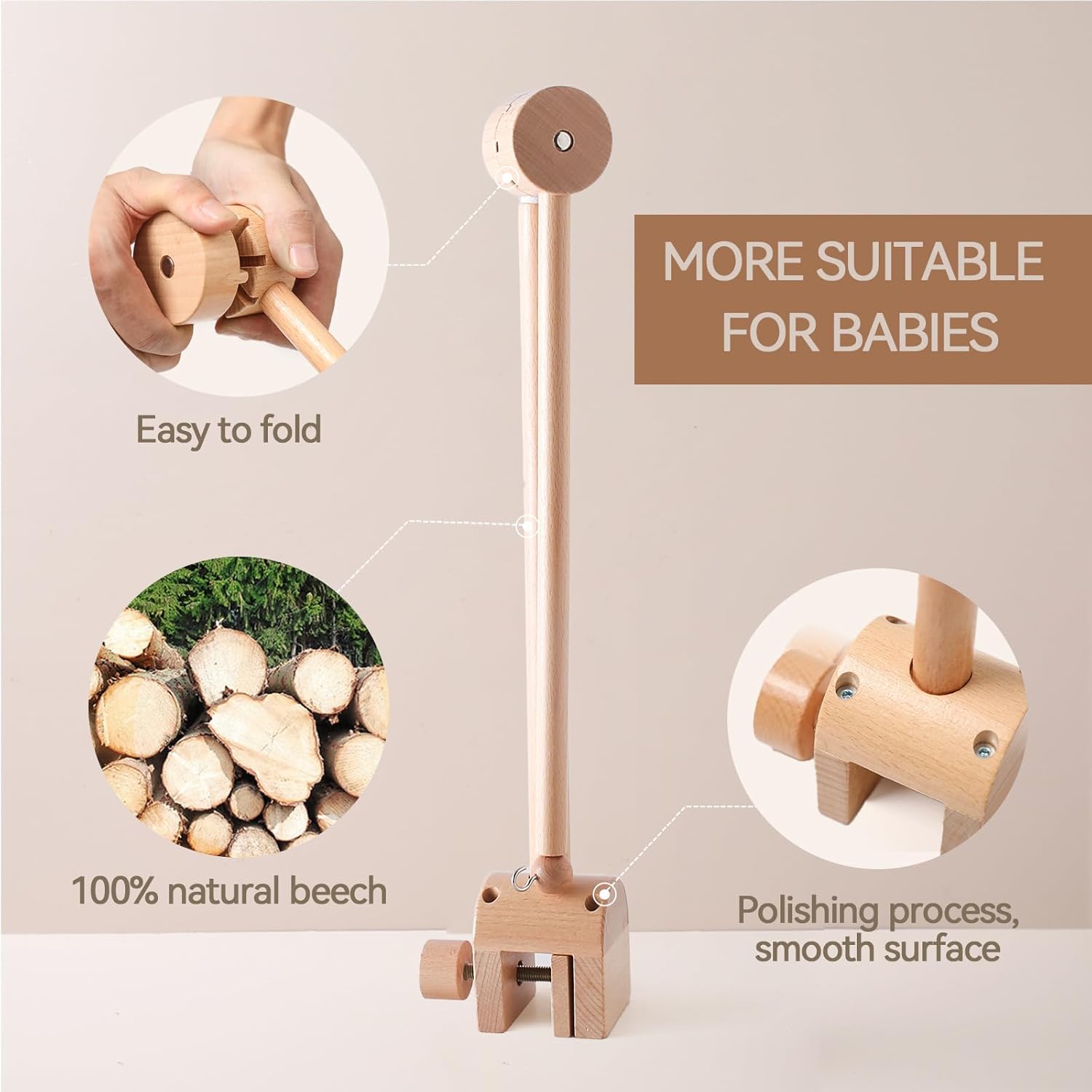 Wooden Baby Mobile Crib Holder Height Adjustable Mobile Arm