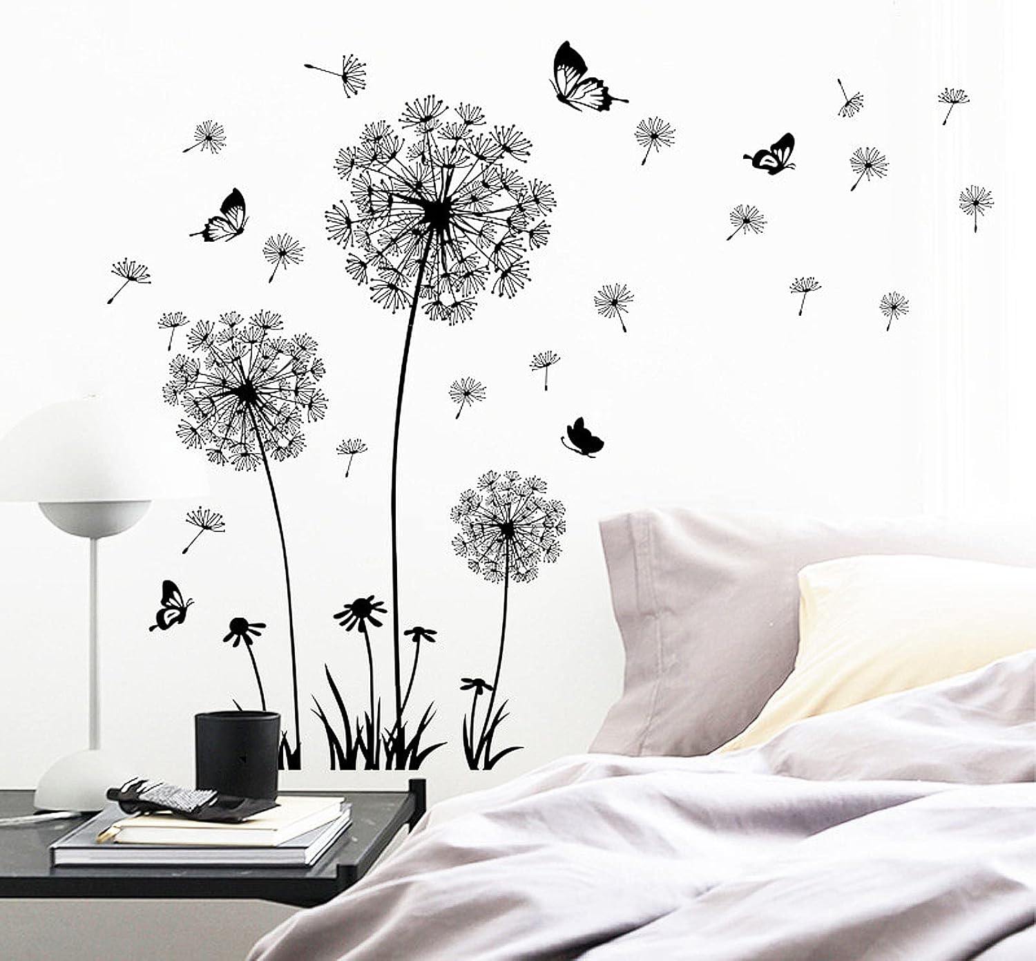 Black and White Dandelion Butterfly Wall Stickers