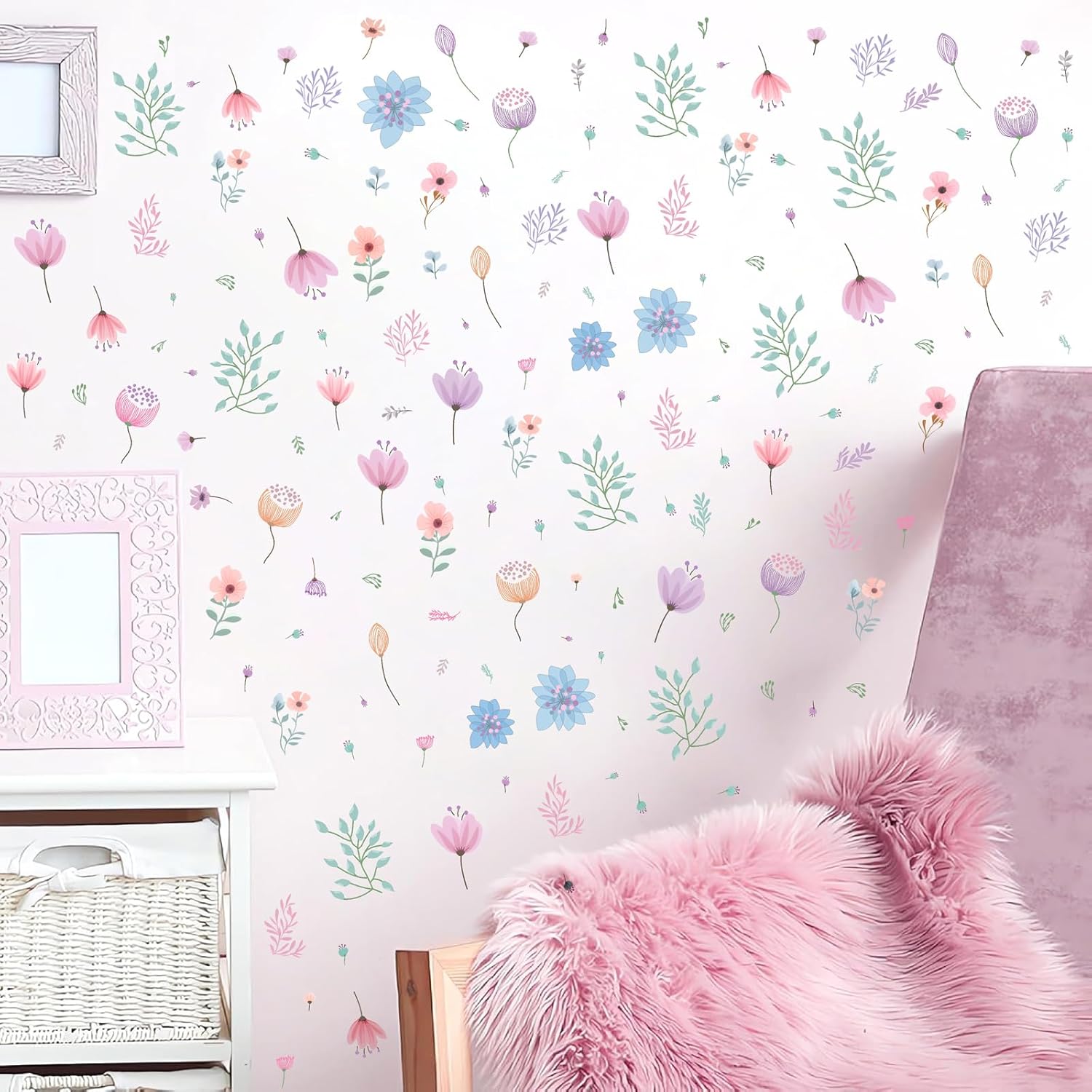 Small Floral Wall Stickers Watercolor Boho Decor Peel and Stick