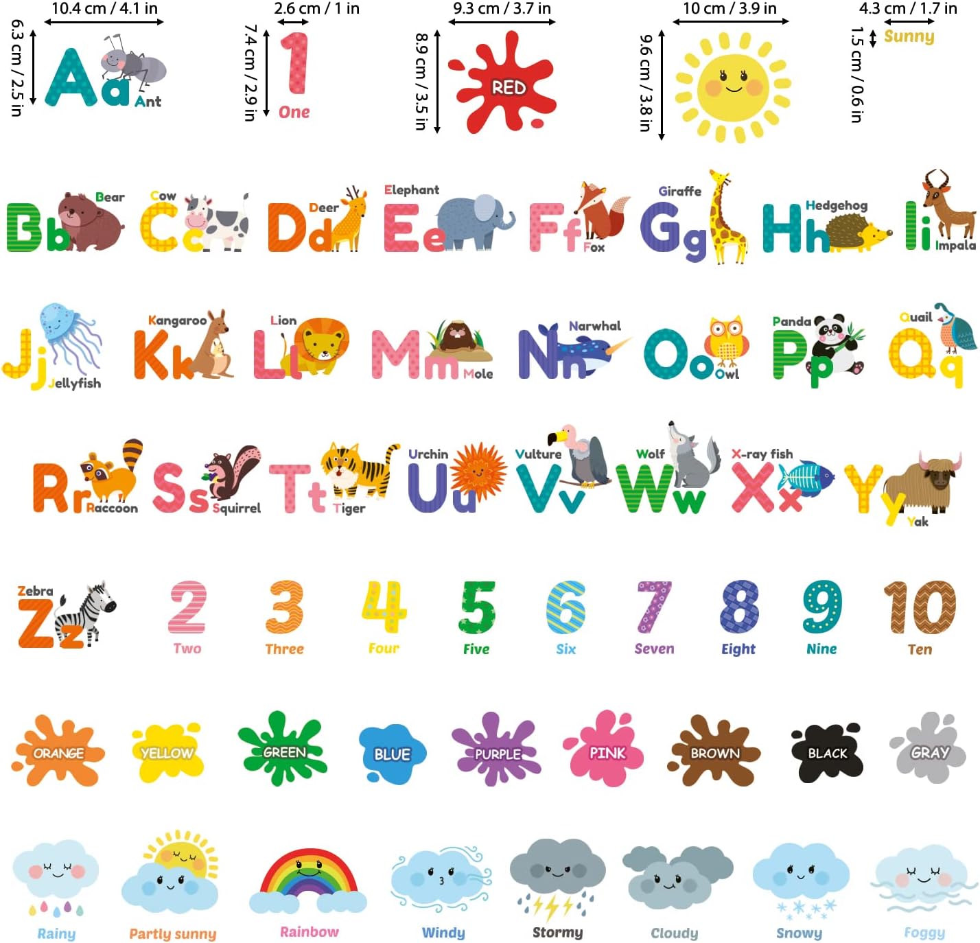 DECOWALL Animal Alphabet Numbers Wall Stickers for Kids Playroom Bedroom Nursery