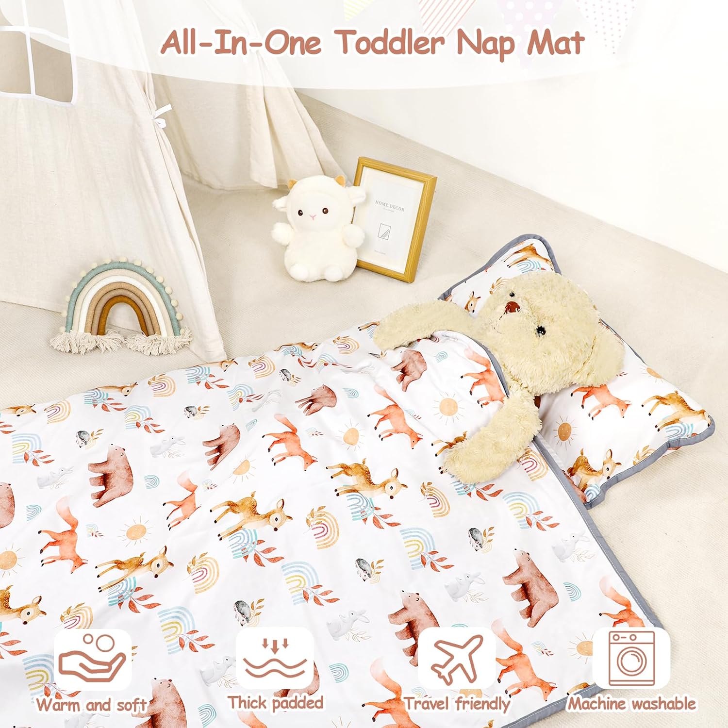 Toddler Nap Mat with Pillow and Blanket Soft Portable Sleep Mat for Kids
