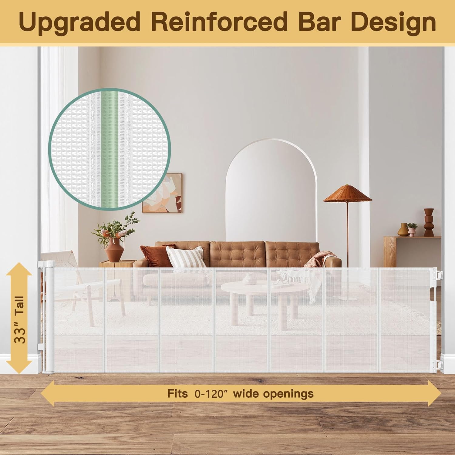 Reinforced Retractable Baby Gate 120 Inch Extra Wide