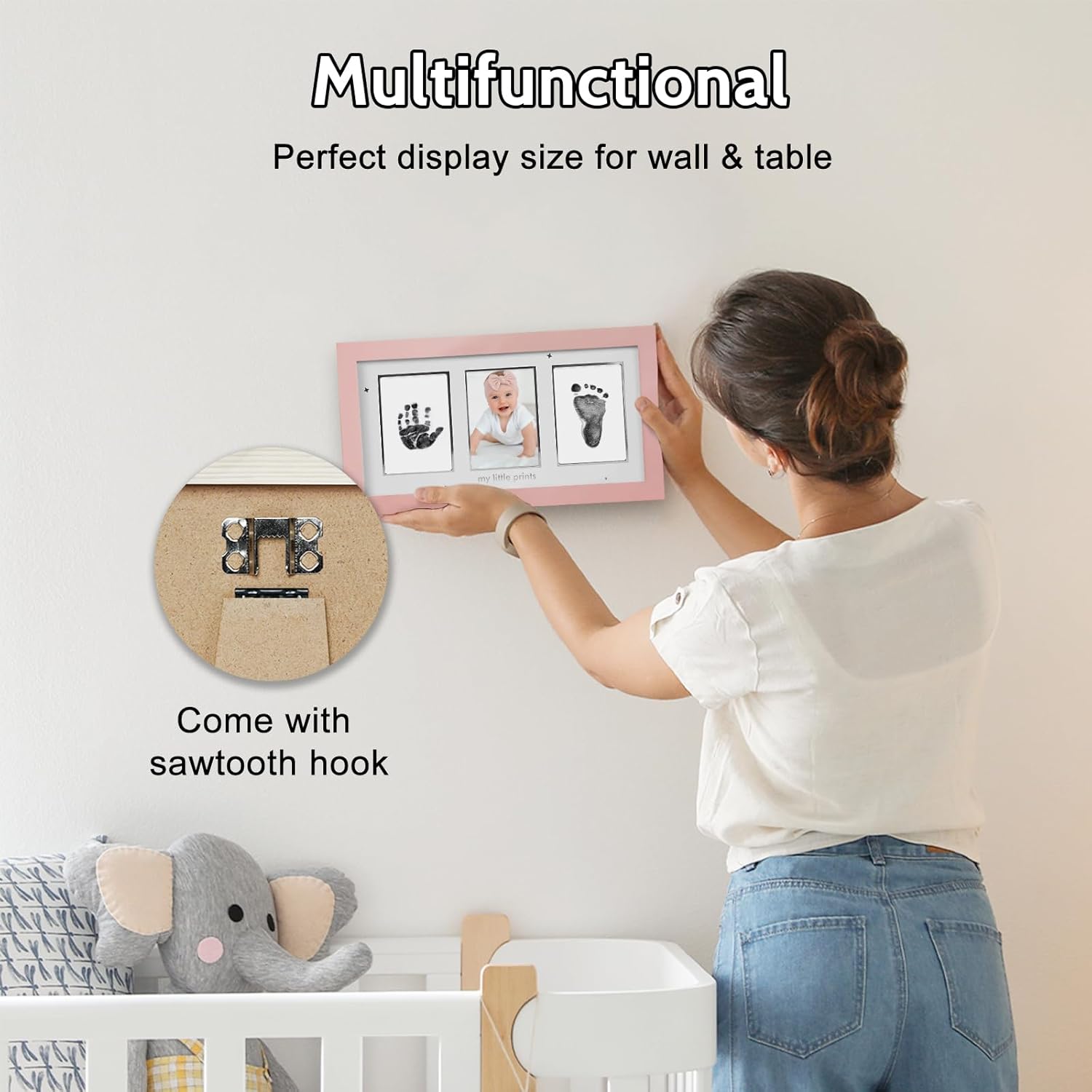 Pink Baby Handprint Footprint Frame with Stamps