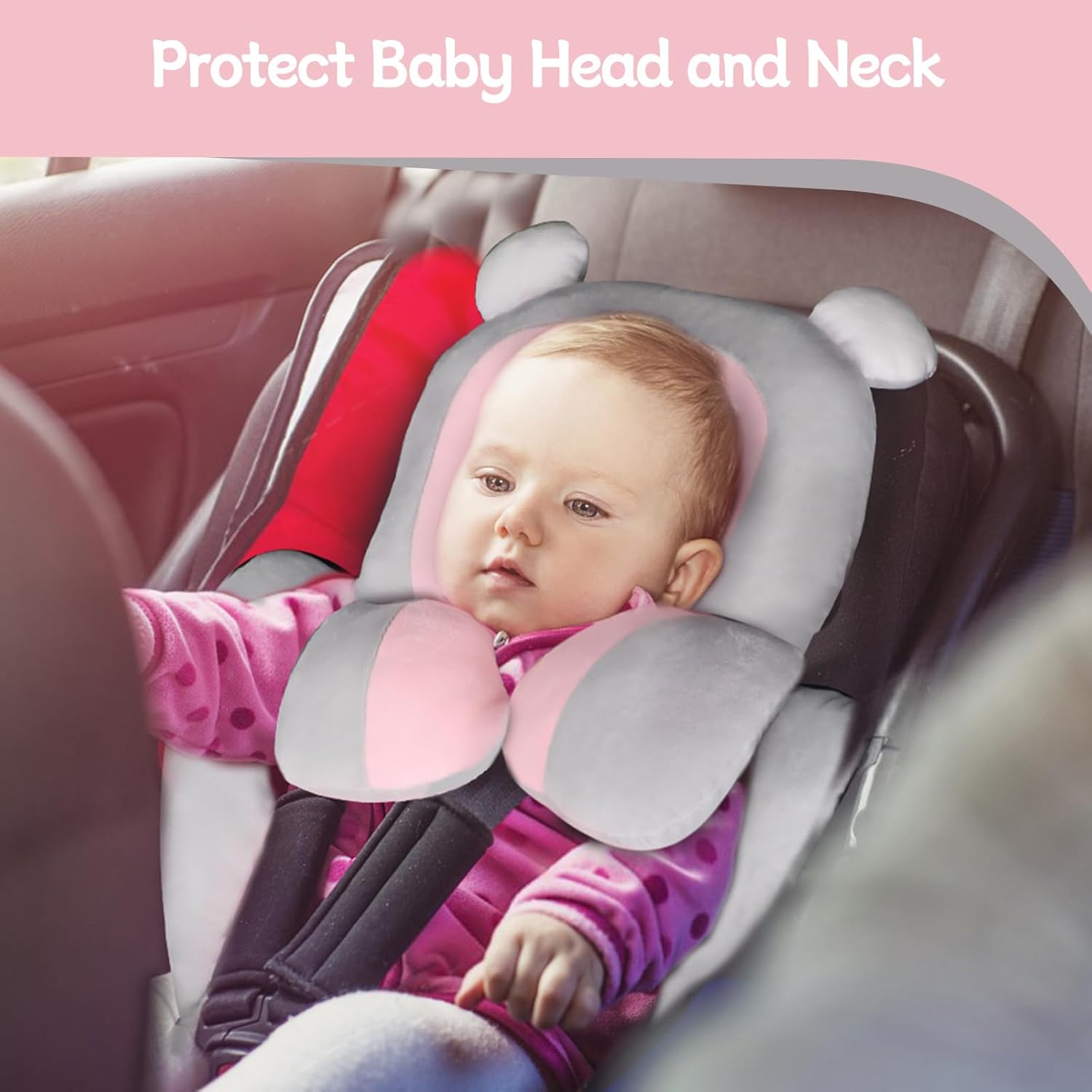 KAKIBLIN Infant Car Seat Insert Soft Head Body Support Cushion 2-in-1 Reversible for Car Seats Strollers Bouncers Pink