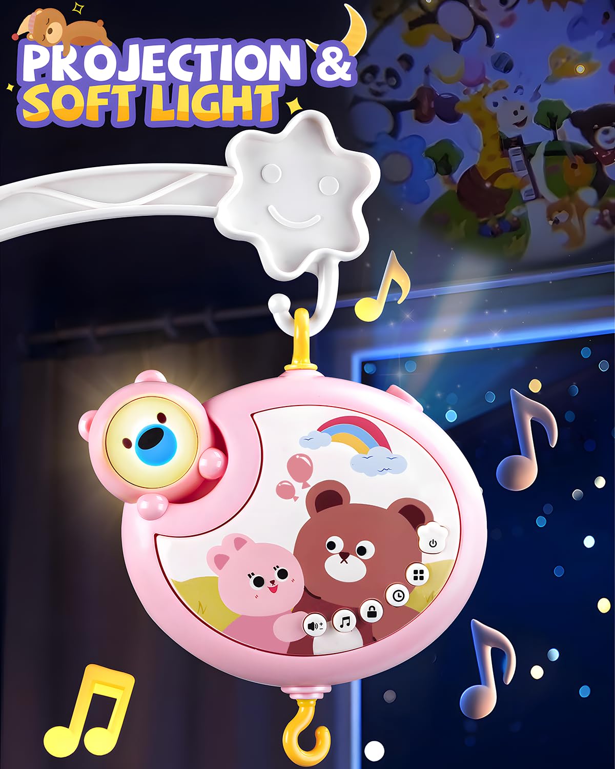 Crib Mobile With Music And Lights for 0-6 Months