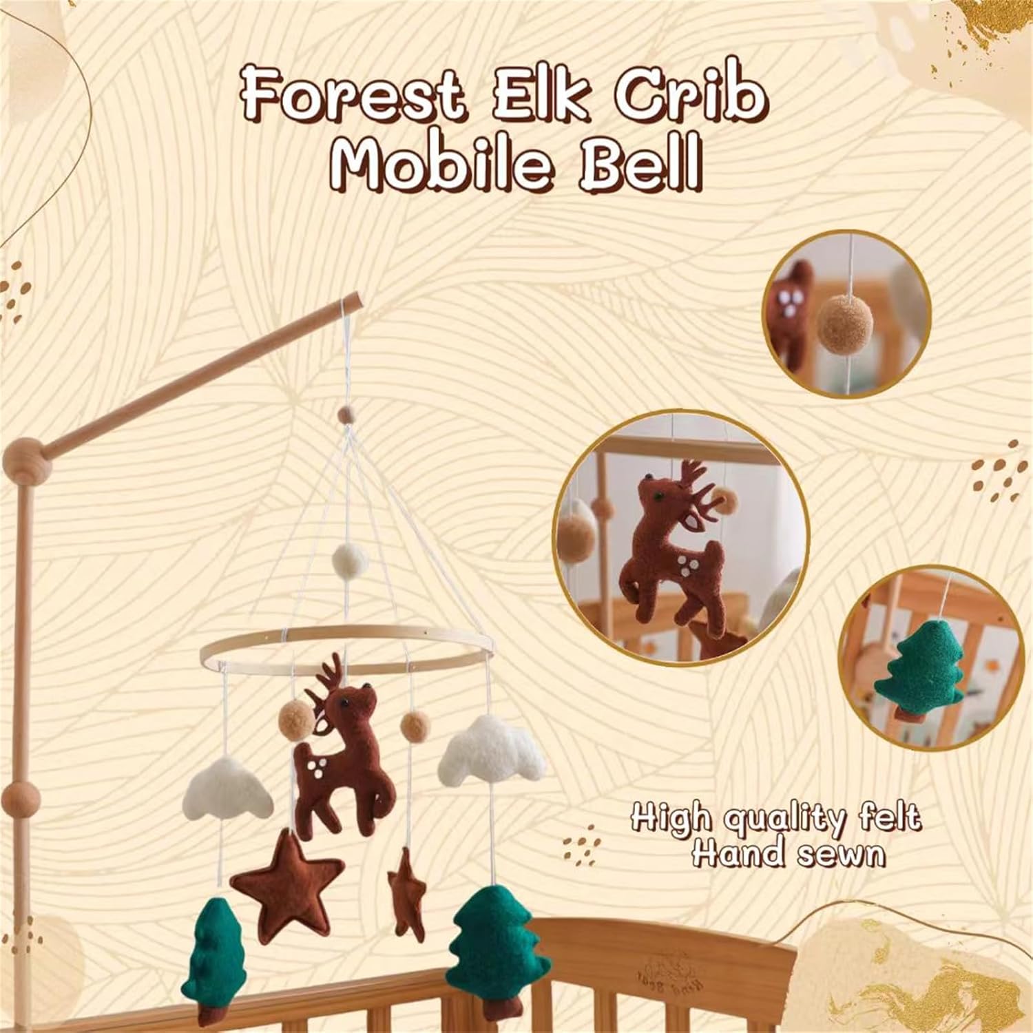 Erboinely Animal Crib Mobile Handmade Deer Decor Gender-Neutral Nursery Hanging Ornament