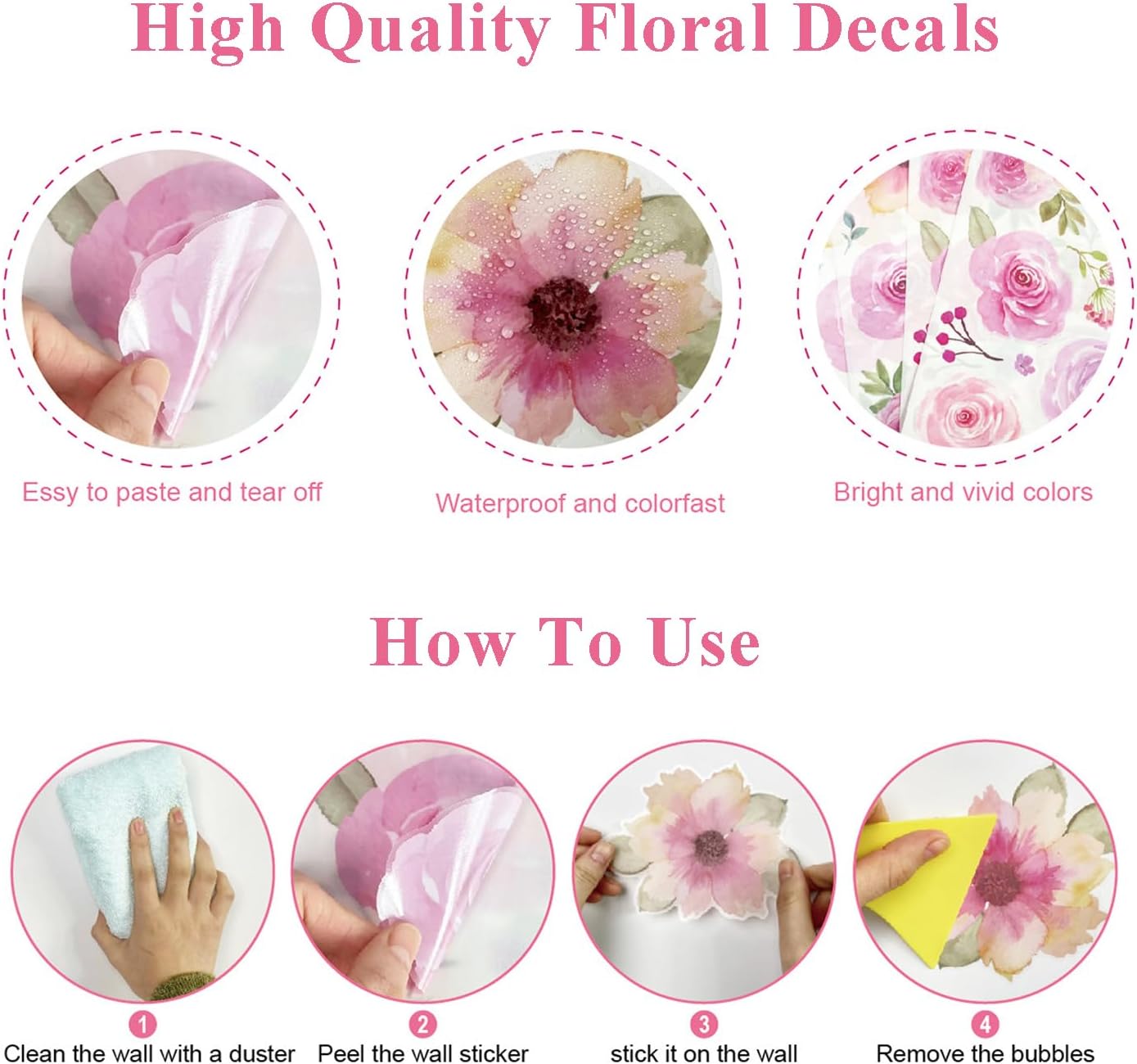 AOWDIAO 60 Pcs Flower Peel and Stick Wall Decals